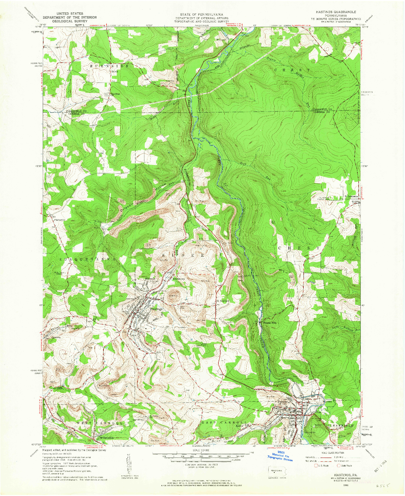 USGS 1:24000-SCALE QUADRANGLE FOR HASTINGS, PA 1961