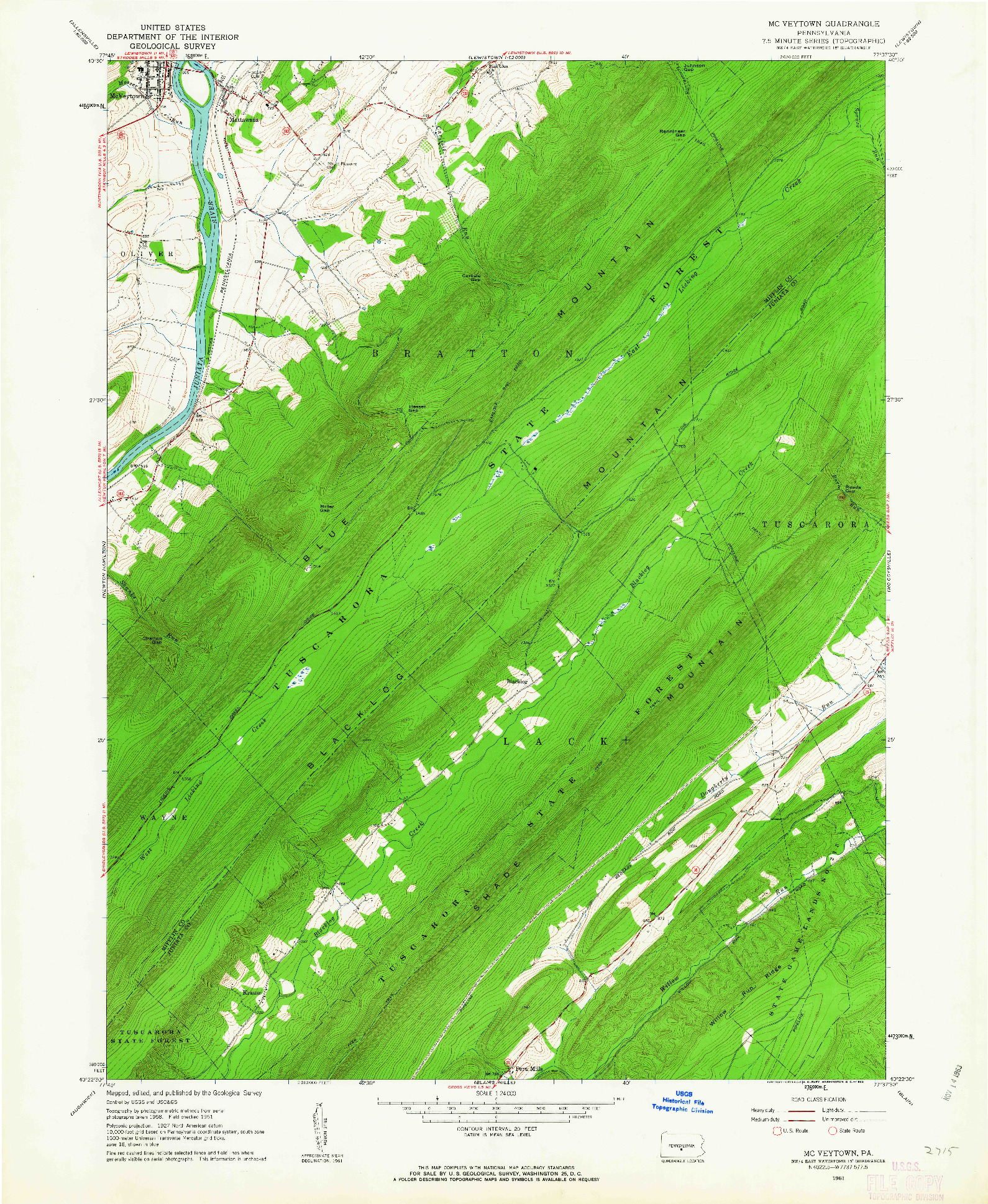 USGS 1:24000-SCALE QUADRANGLE FOR MC VEYTOWN, PA 1961