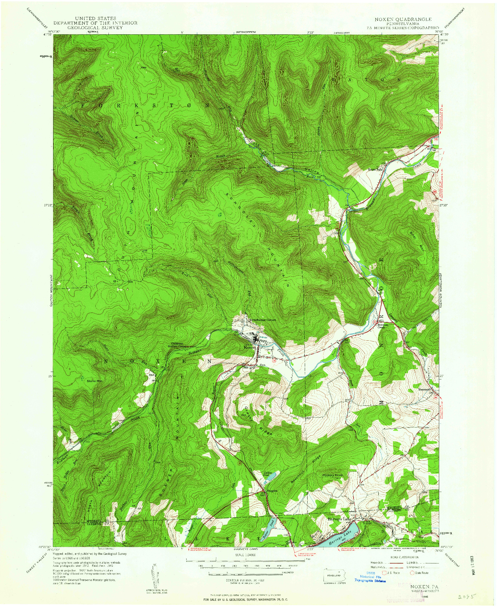 USGS 1:24000-SCALE QUADRANGLE FOR NOXEN, PA 1946