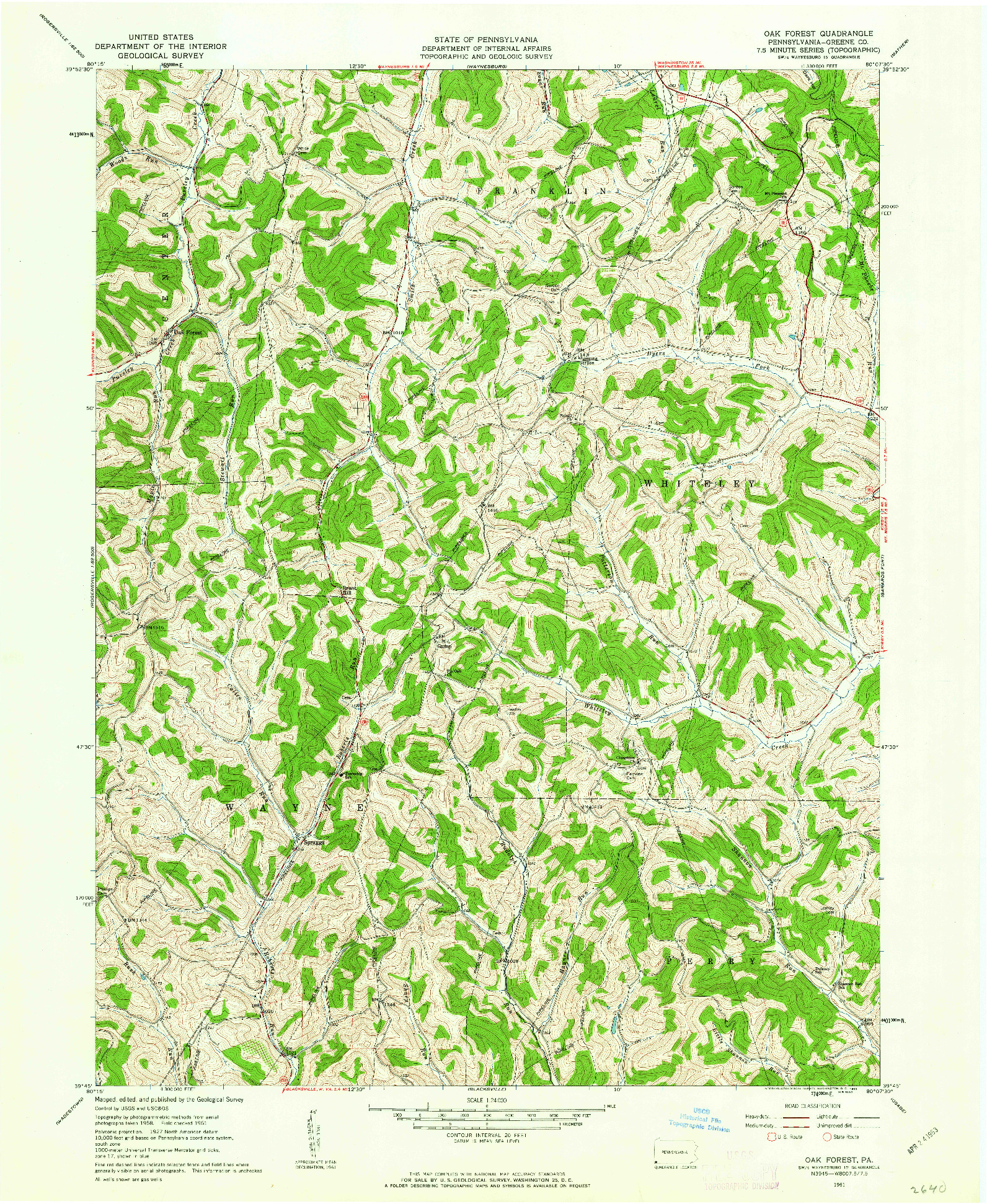 USGS 1:24000-SCALE QUADRANGLE FOR OAK FOREST, PA 1961