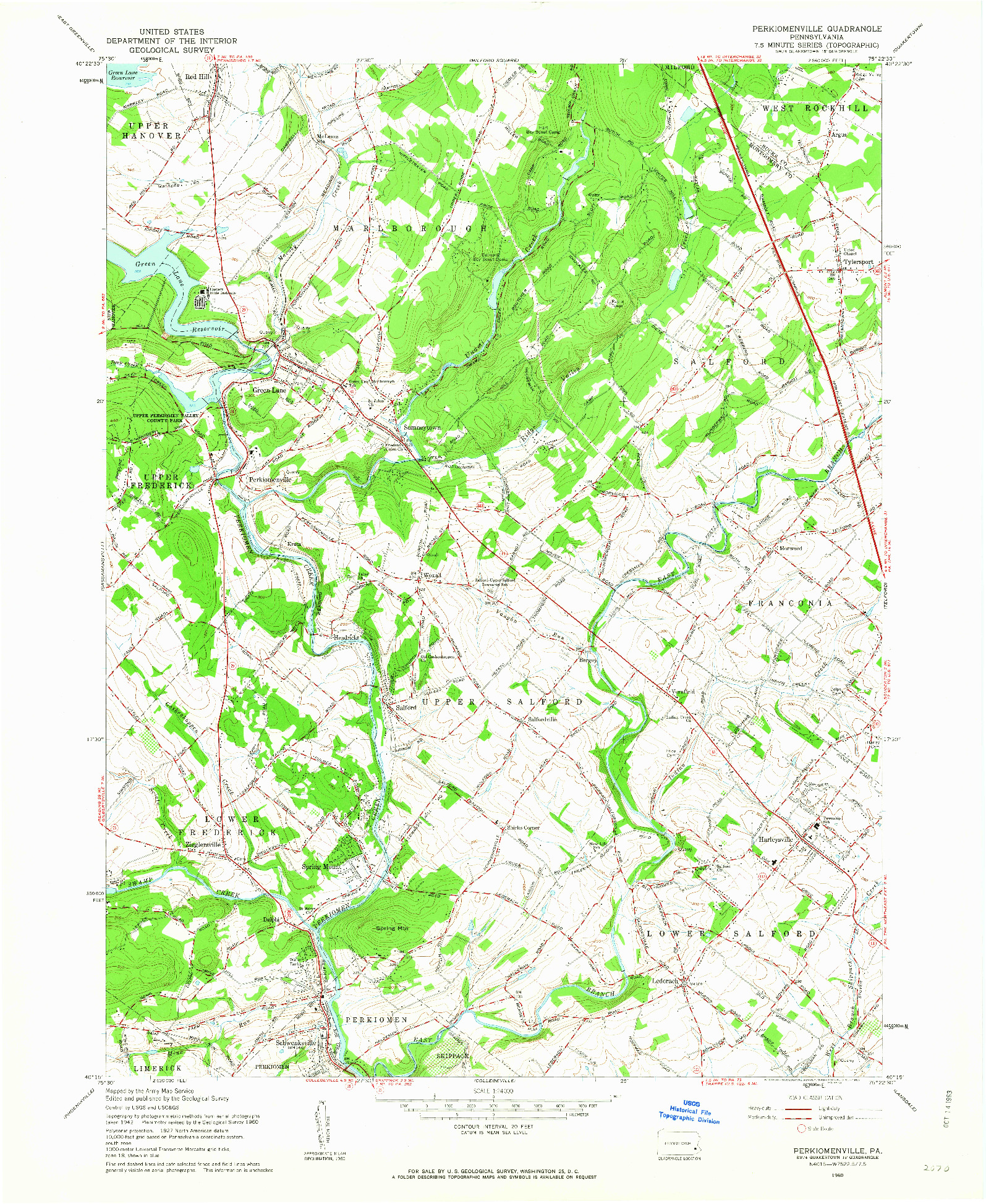 USGS 1:24000-SCALE QUADRANGLE FOR PERKIOMENVILLE, PA 1960