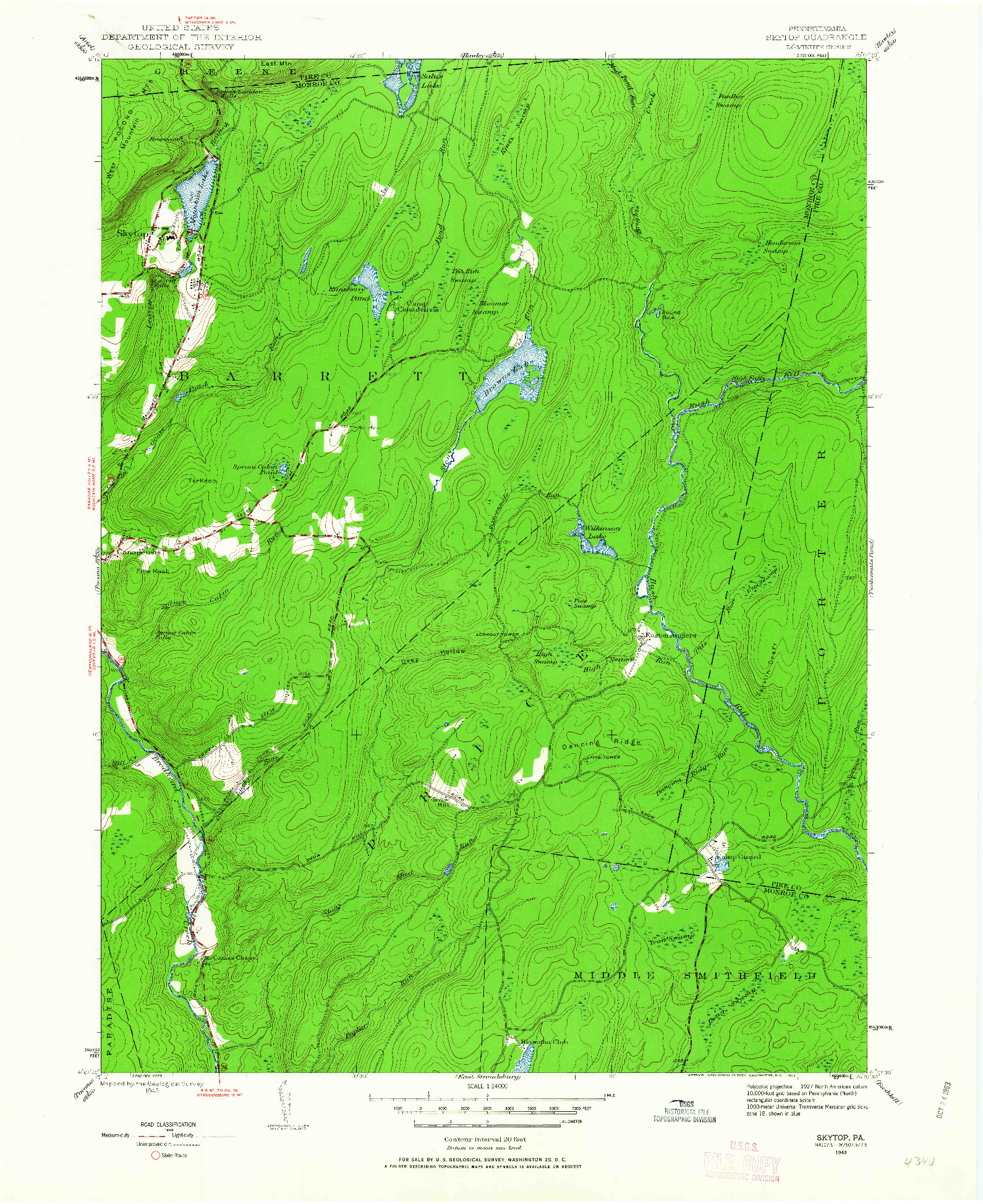USGS 1:24000-SCALE QUADRANGLE FOR SKYTOP, PA 1943