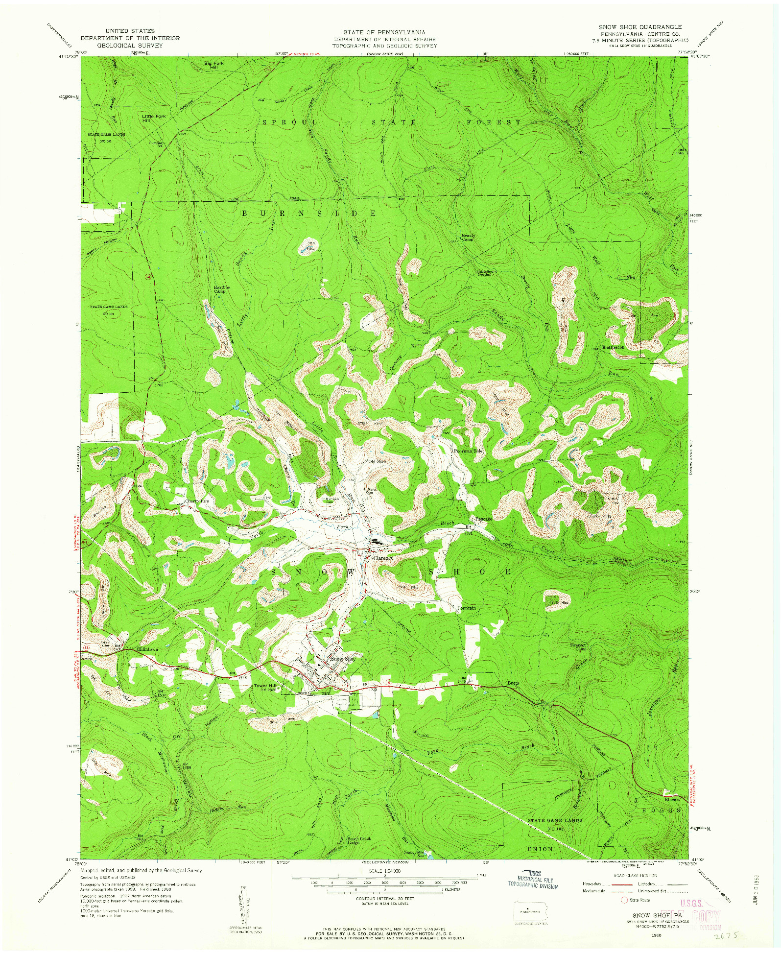 USGS 1:24000-SCALE QUADRANGLE FOR SNOW SHOE, PA 1960