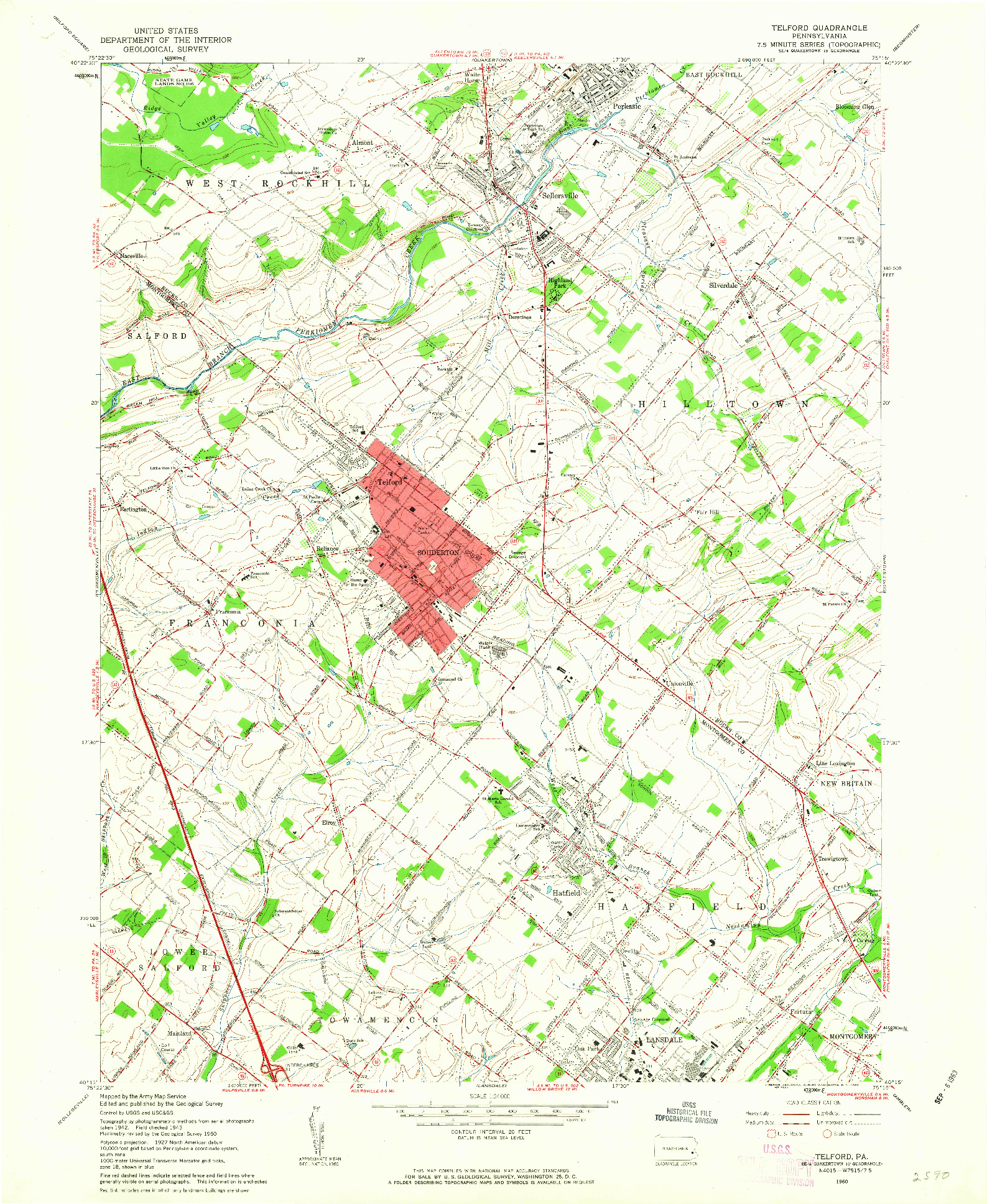 USGS 1:24000-SCALE QUADRANGLE FOR TELFORD, PA 1960