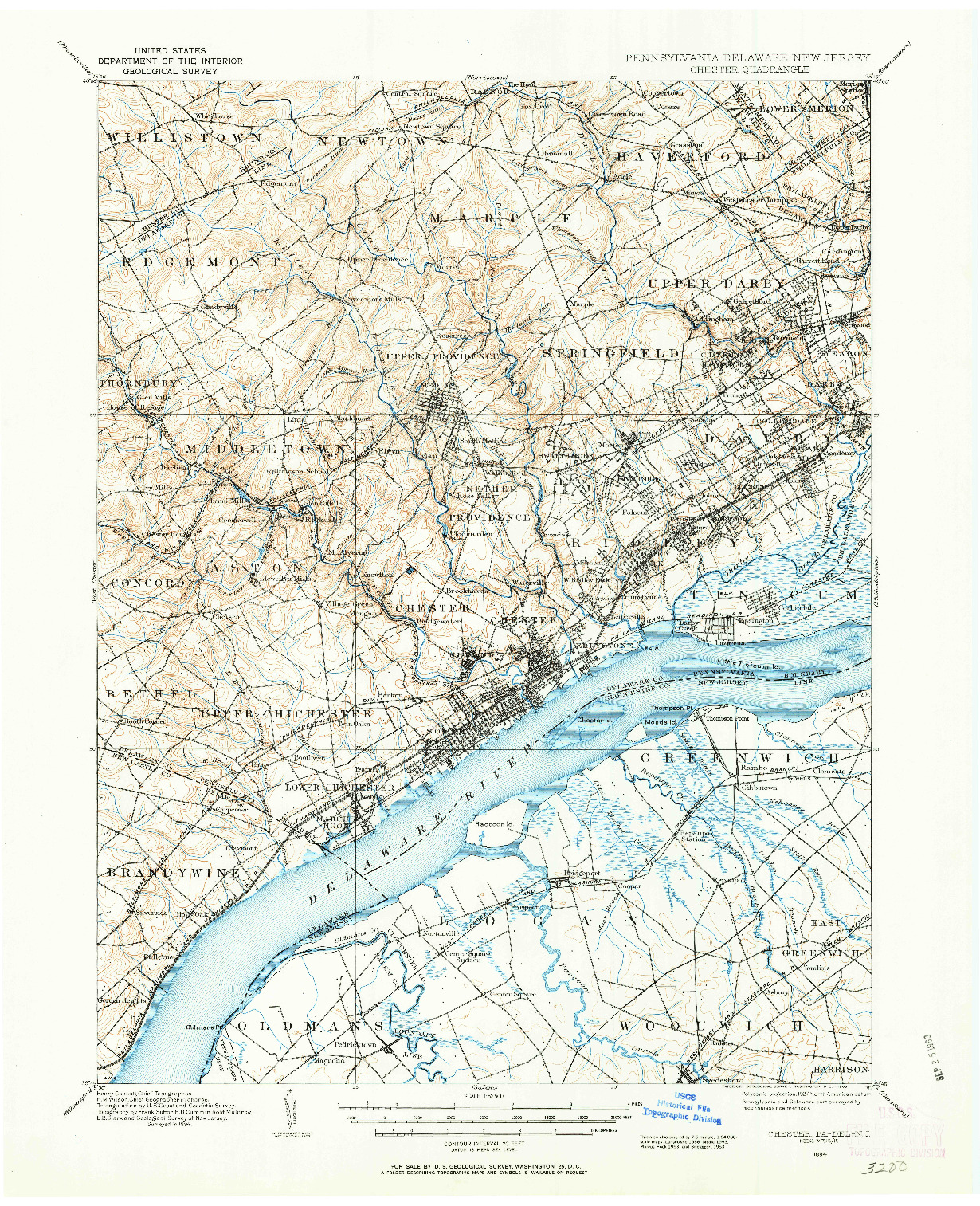 USGS 1:62500-SCALE QUADRANGLE FOR CHESTER, PA 1894