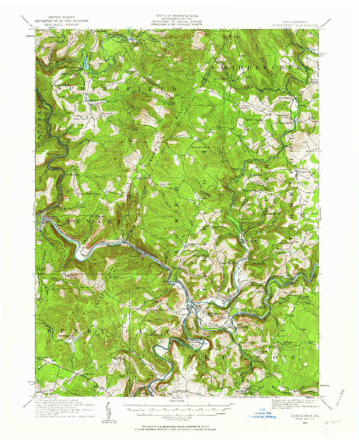 USGS 1:62500-SCALE QUADRANGLE FOR CONFLUENCE, PA 1931