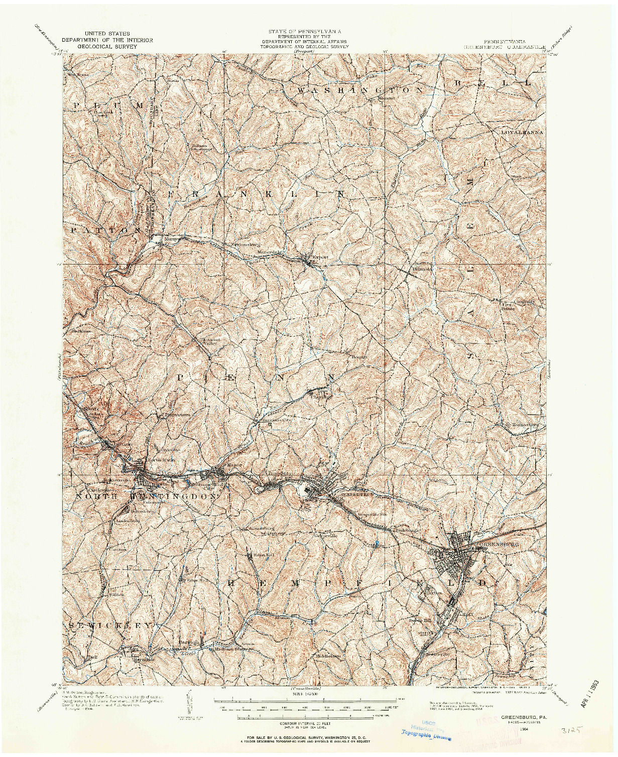 USGS 1:62500-SCALE QUADRANGLE FOR GREENSBURG, PA 1904