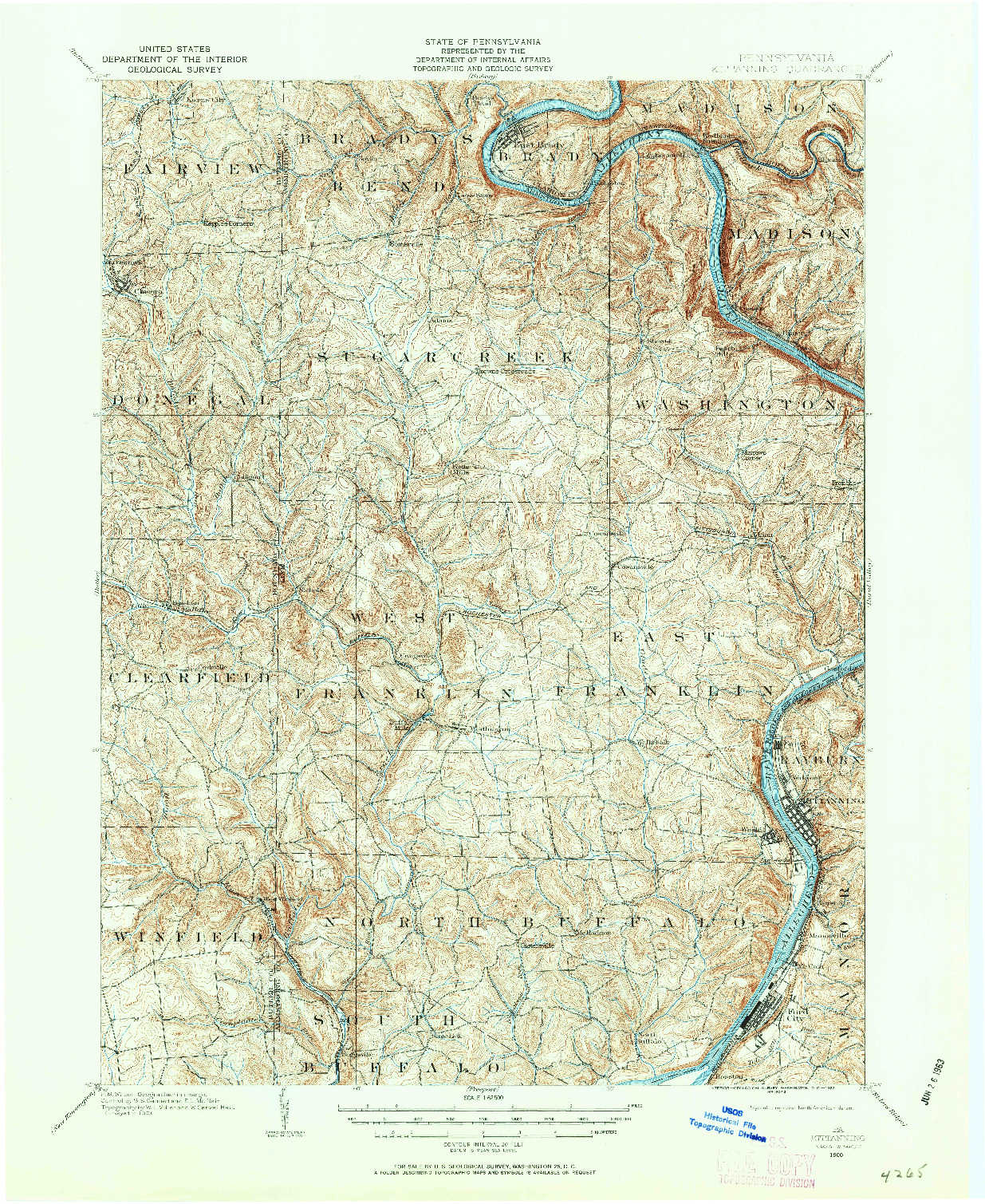 USGS 1:62500-SCALE QUADRANGLE FOR KITTANNING, PA 1900