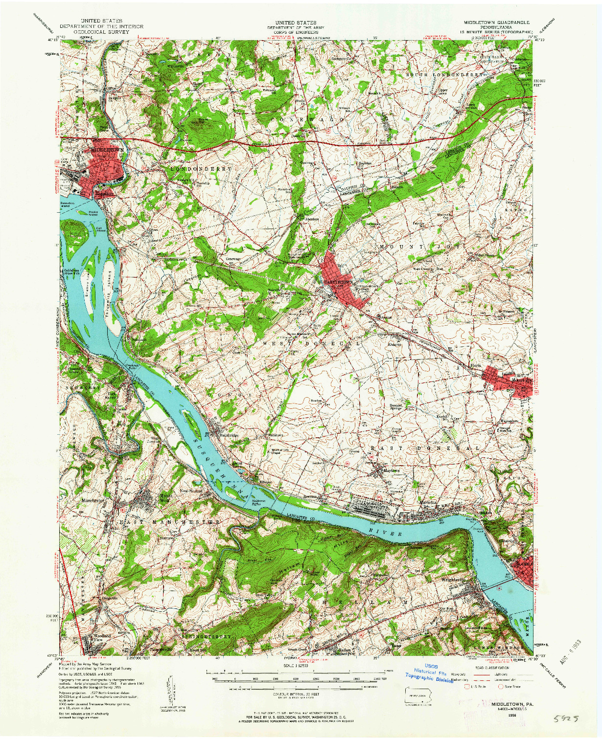 USGS 1:62500-SCALE QUADRANGLE FOR MIDDLETOWN, PA 1956