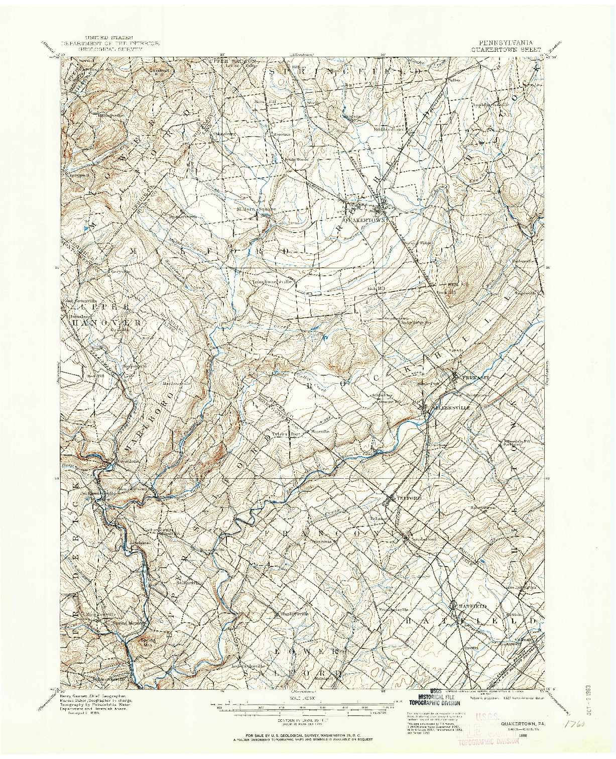 USGS 1:62500-SCALE QUADRANGLE FOR QUAKERTOWN, PA 1888