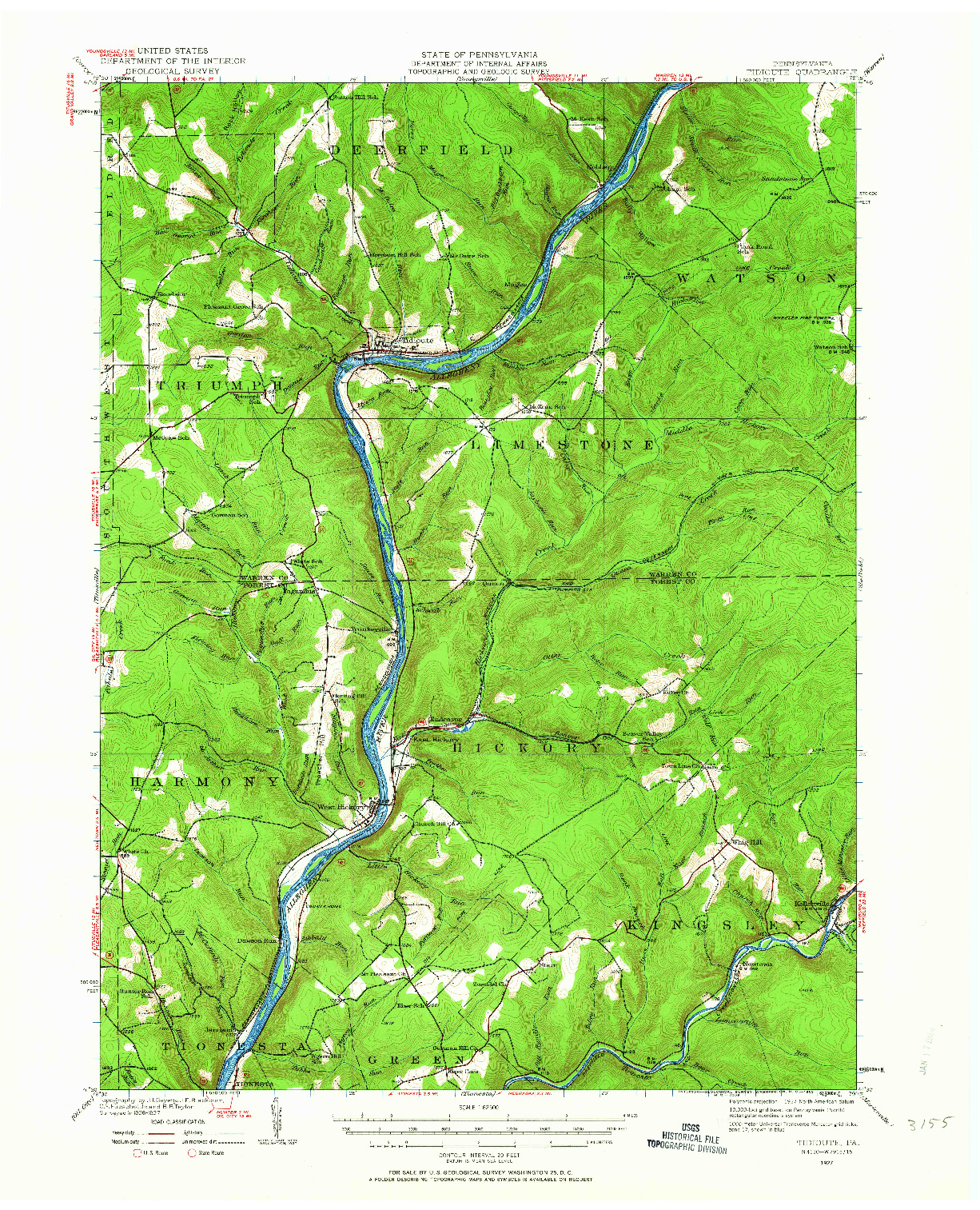 USGS 1:62500-SCALE QUADRANGLE FOR TIDIOUTE, PA 1927