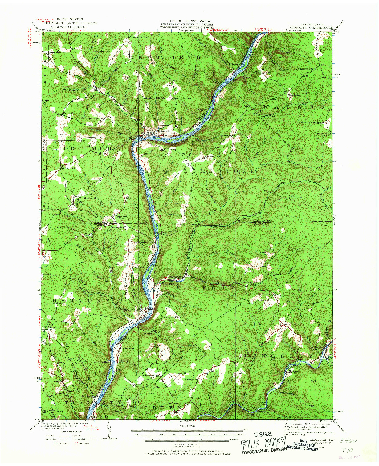 USGS 1:62500-SCALE QUADRANGLE FOR TIDIOUTE, PA 1927