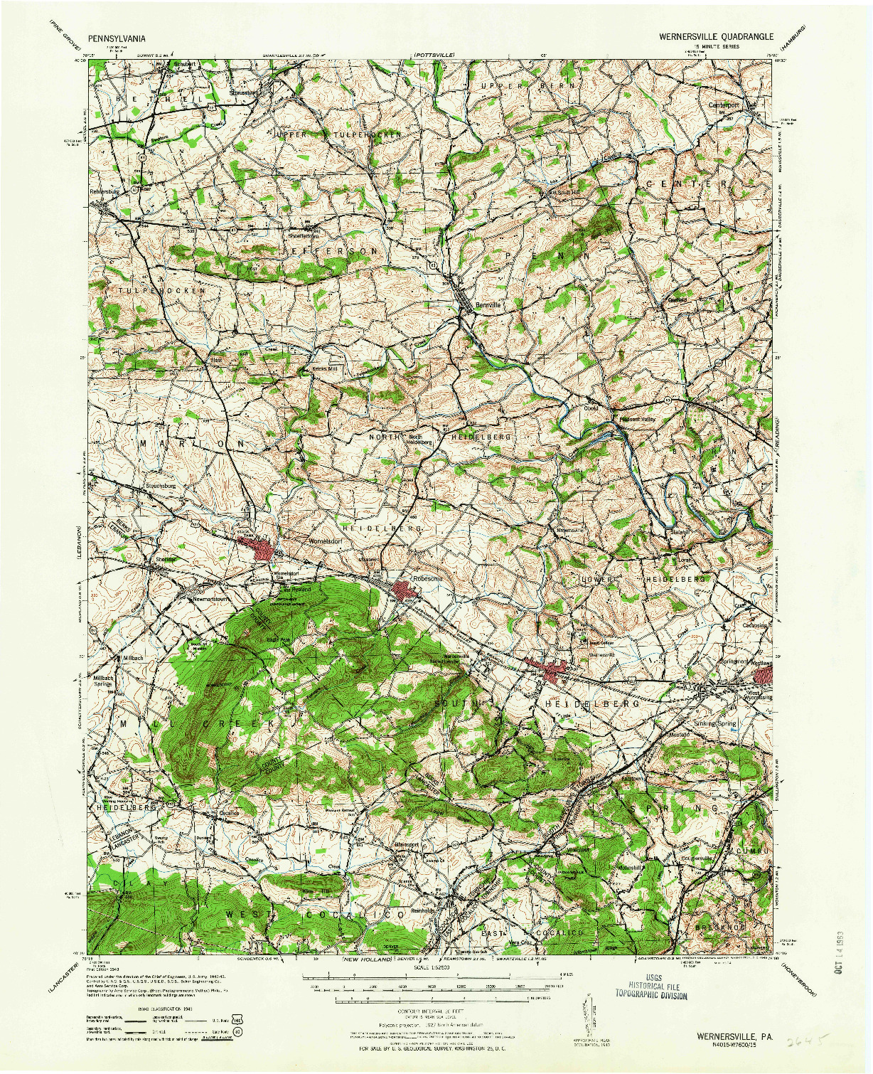 USGS 1:62500-SCALE QUADRANGLE FOR WERNERSVILLE, PA 1963