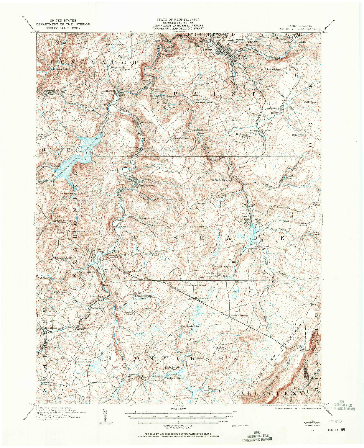 USGS 1:62500-SCALE QUADRANGLE FOR WINDBER, PA 1914