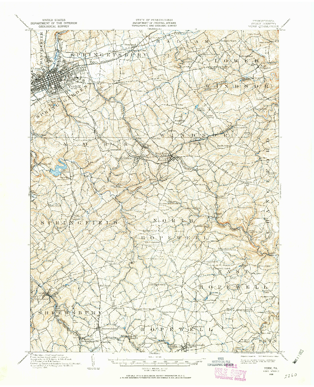 USGS 1:62500-SCALE QUADRANGLE FOR YORK, PA 1908