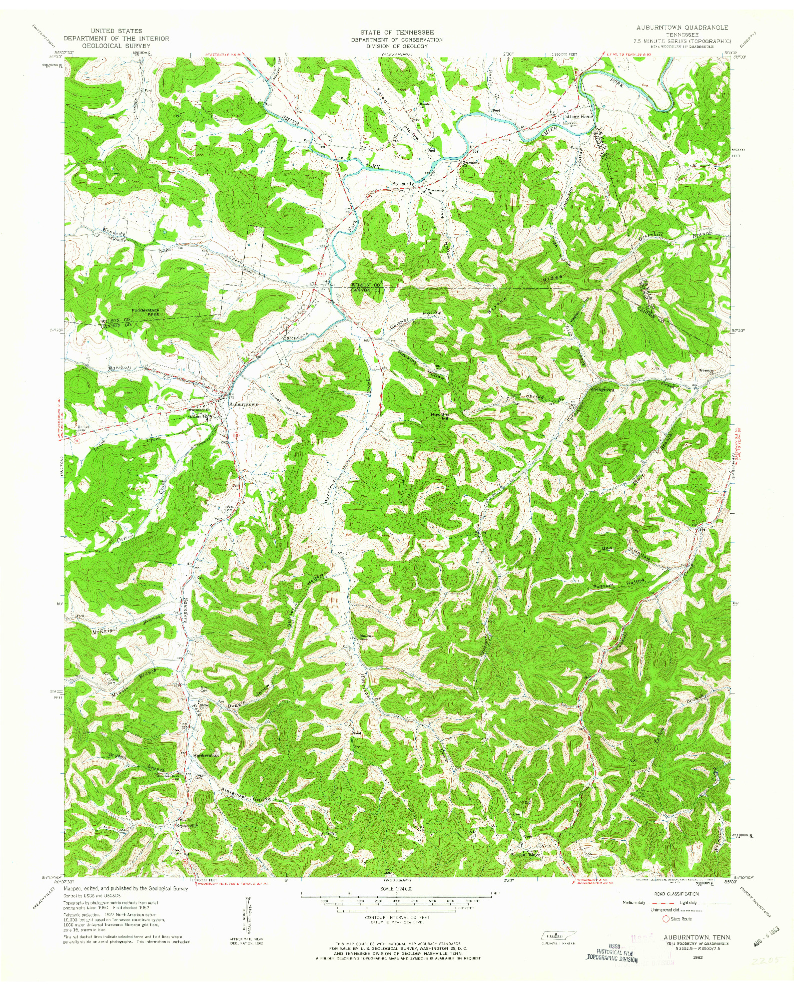 USGS 1:24000-SCALE QUADRANGLE FOR AUBURNTOWN, TN 1962