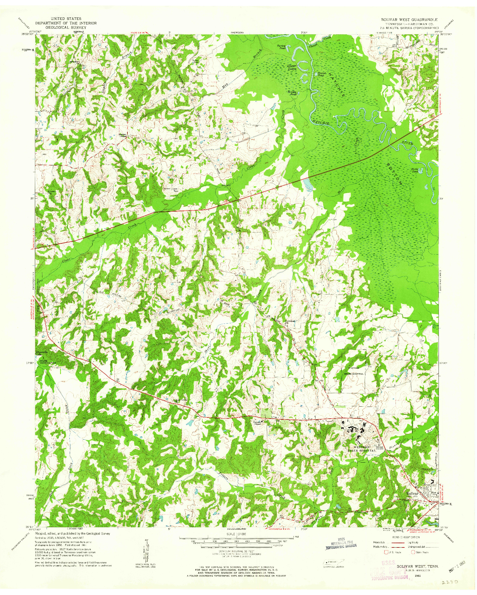 USGS 1:24000-SCALE QUADRANGLE FOR BOLIVAR WEST, TN 1961