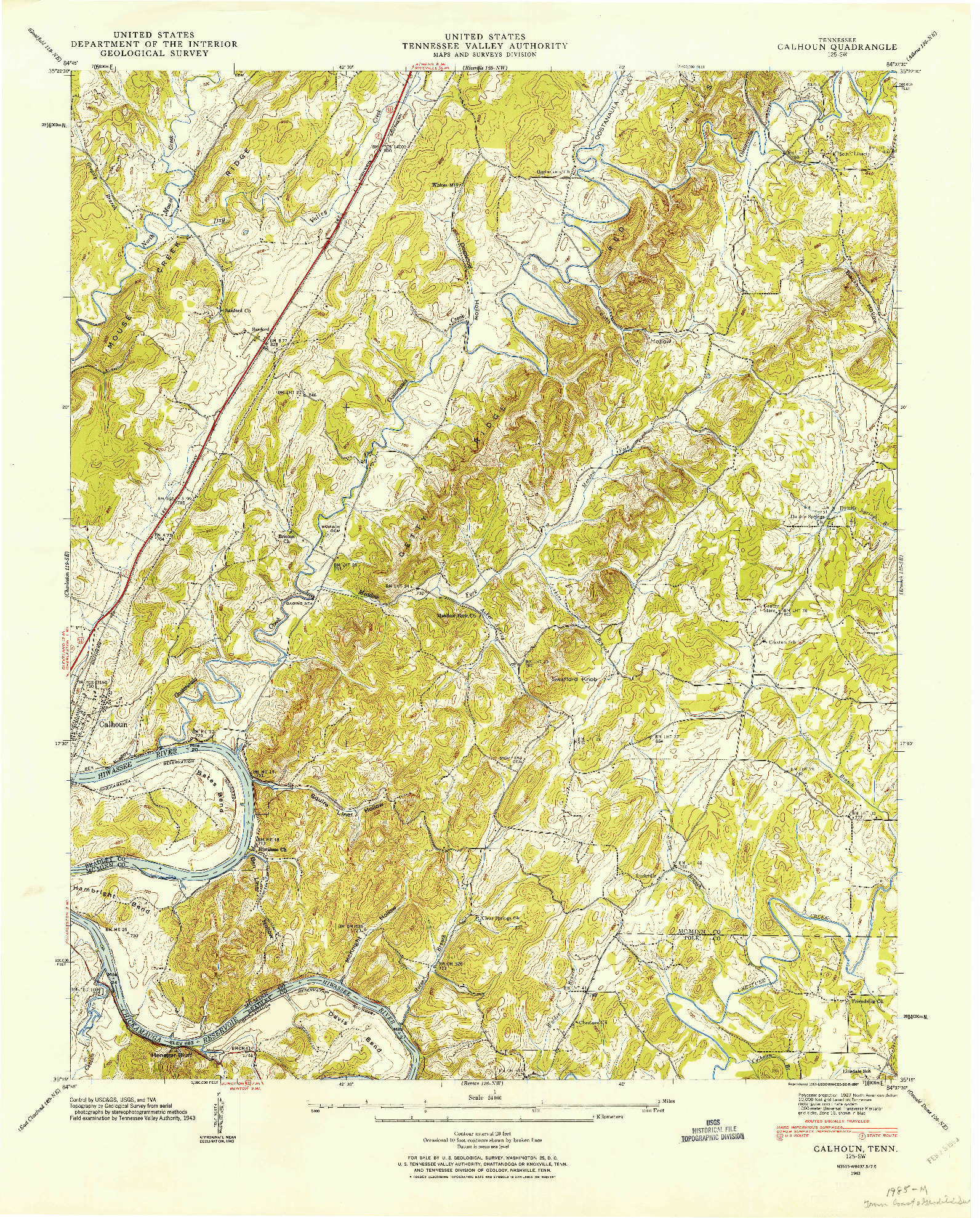 USGS 1:24000-SCALE QUADRANGLE FOR CALHOUN, TN 1943