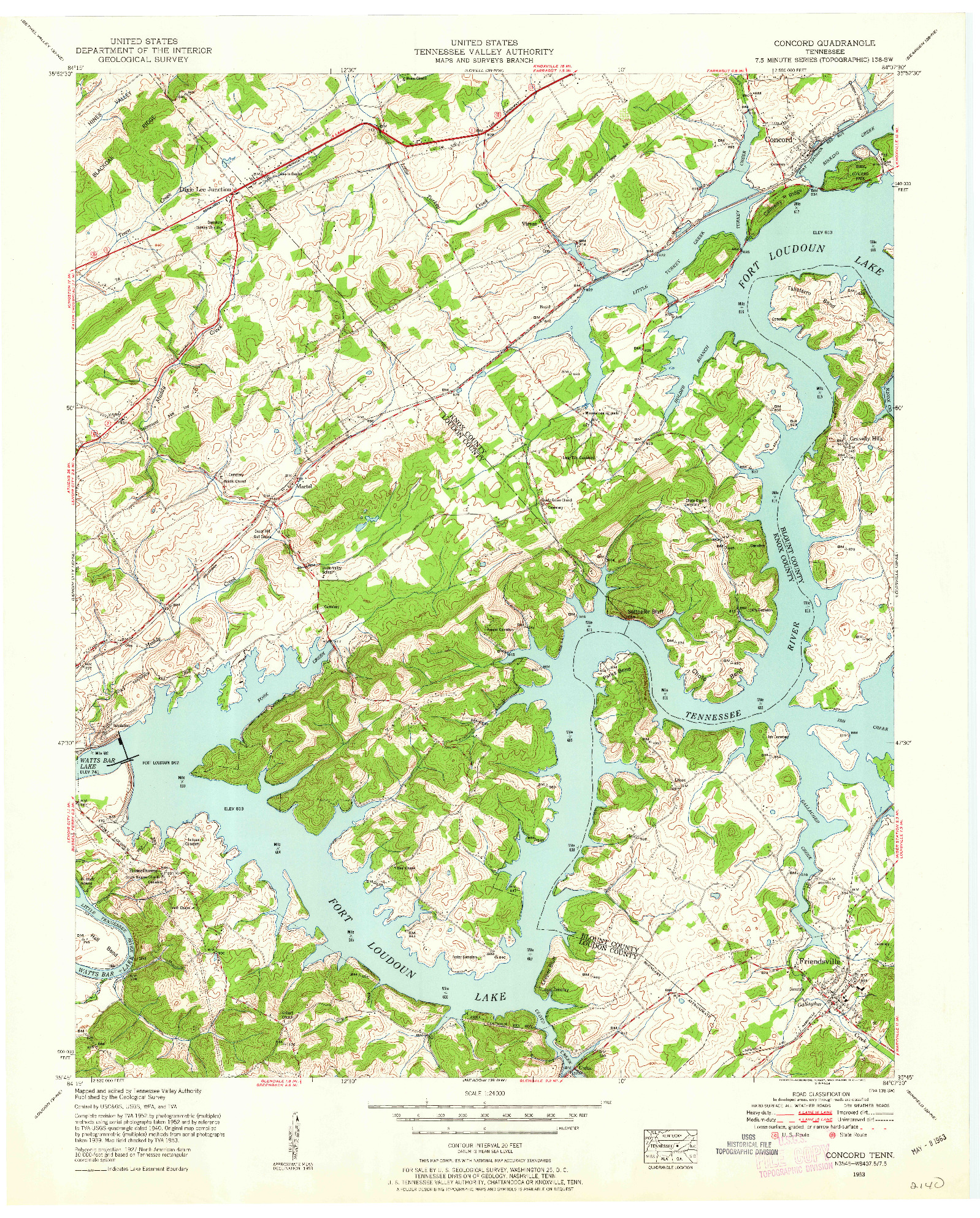 USGS 1:24000-SCALE QUADRANGLE FOR CONCORD, TN 1953
