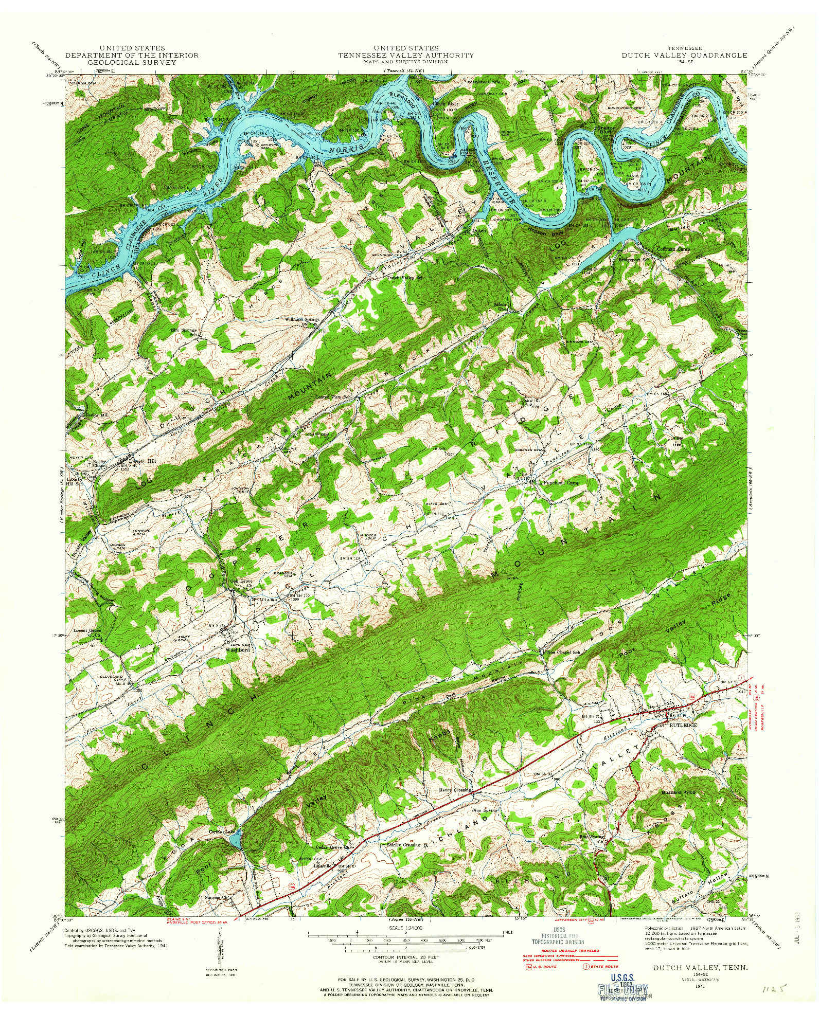 USGS 1:24000-SCALE QUADRANGLE FOR DUTCH VALLEY, TN 1941