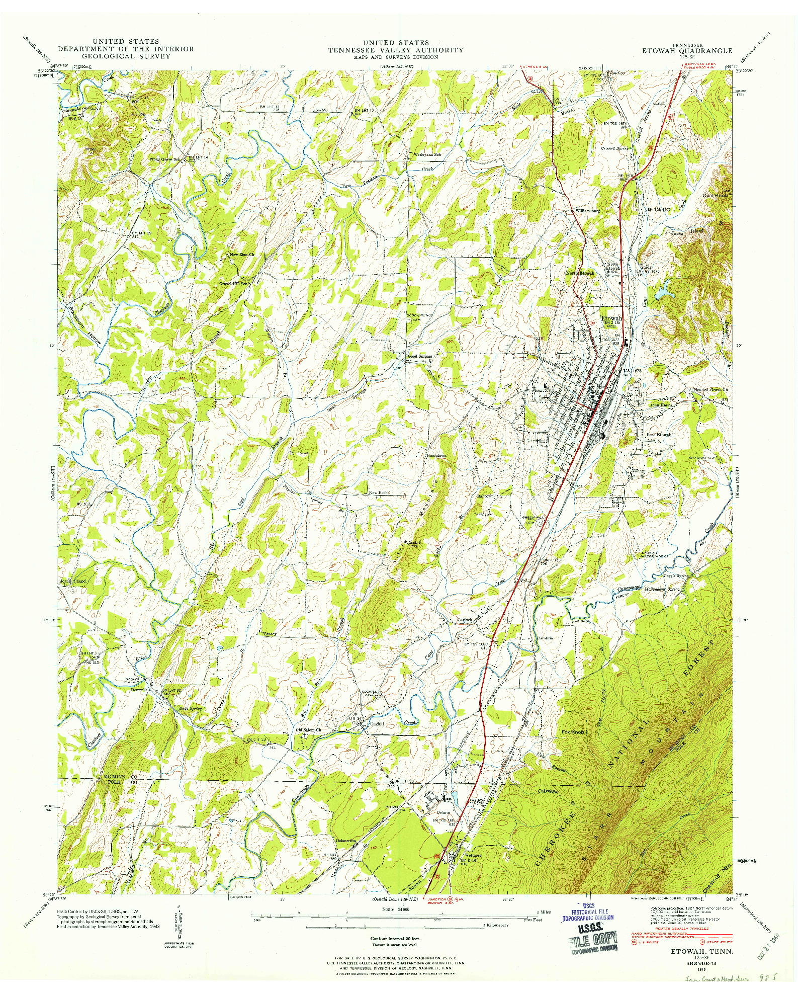 USGS 1:24000-SCALE QUADRANGLE FOR ETOWAH, TN 1943