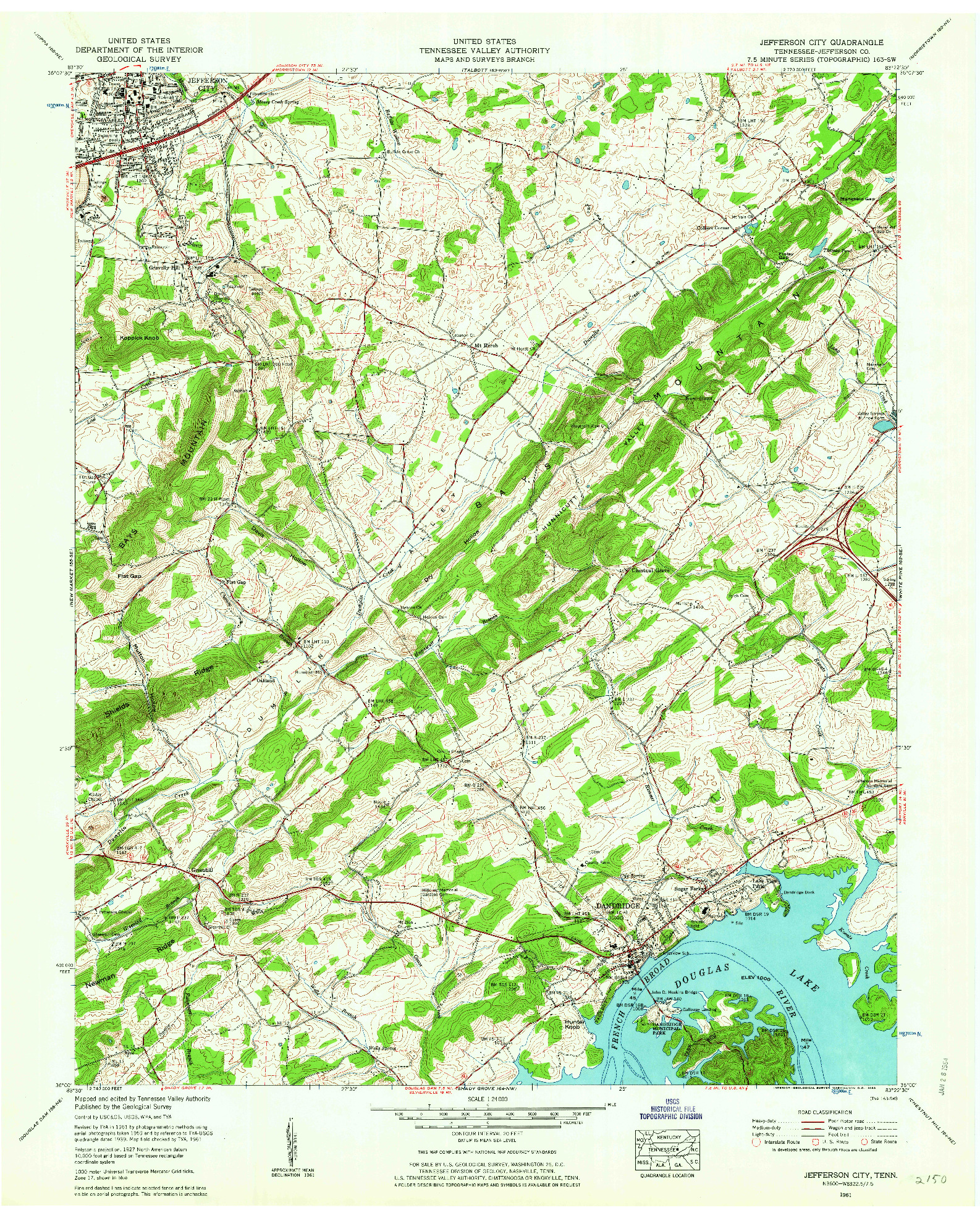 USGS 1:24000-SCALE QUADRANGLE FOR JEFFERSON CITY, TN 1961