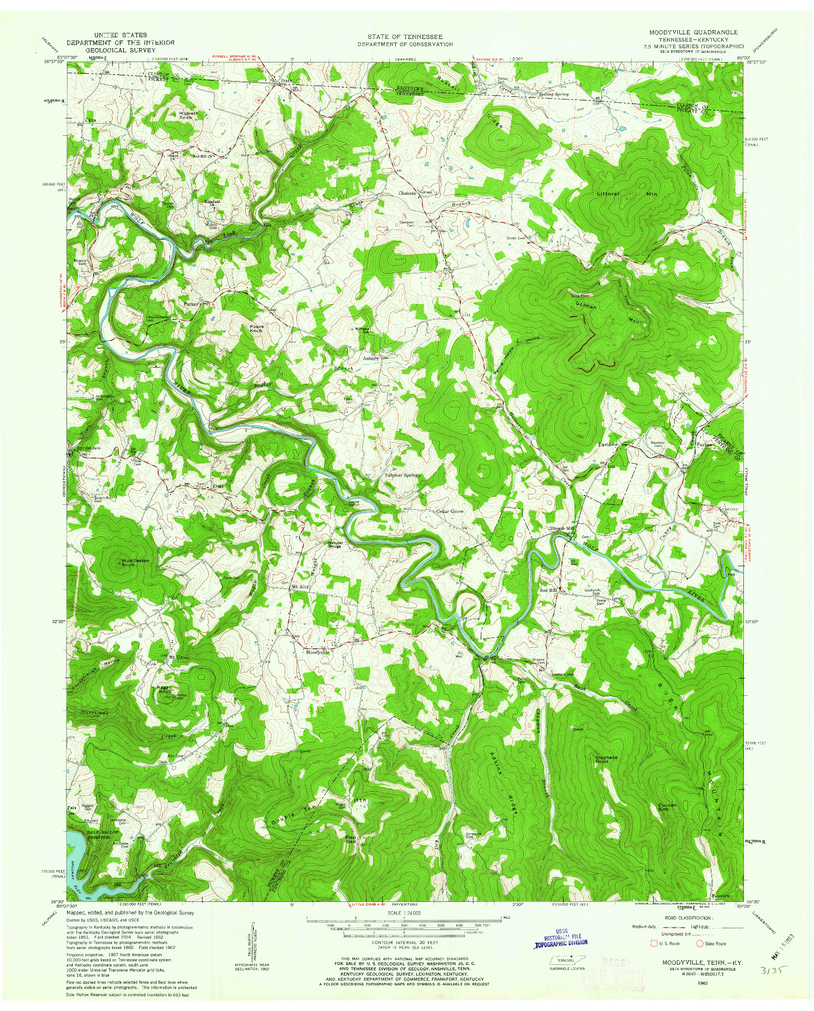 USGS 1:24000-SCALE QUADRANGLE FOR MOODYVILLE, TN 1962