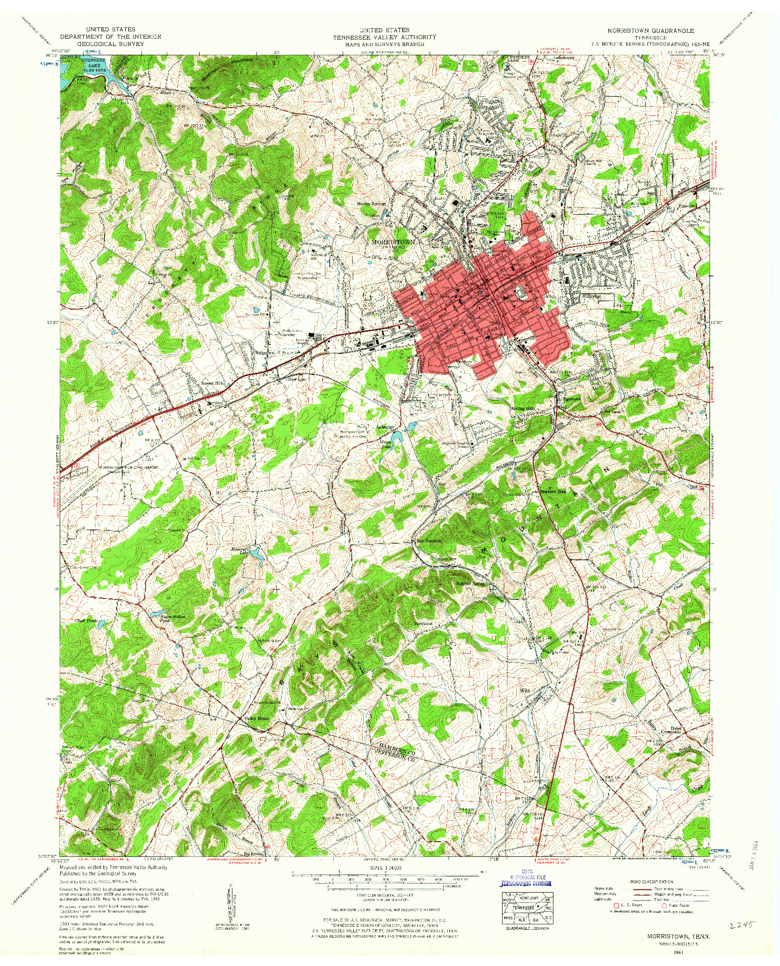 USGS 1:24000-SCALE QUADRANGLE FOR MORRISTOWN, TN 1961