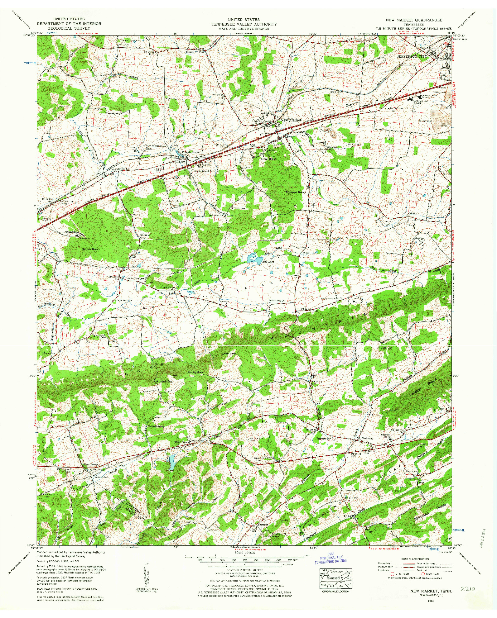 USGS 1:24000-SCALE QUADRANGLE FOR NEW MARKET, TN 1961