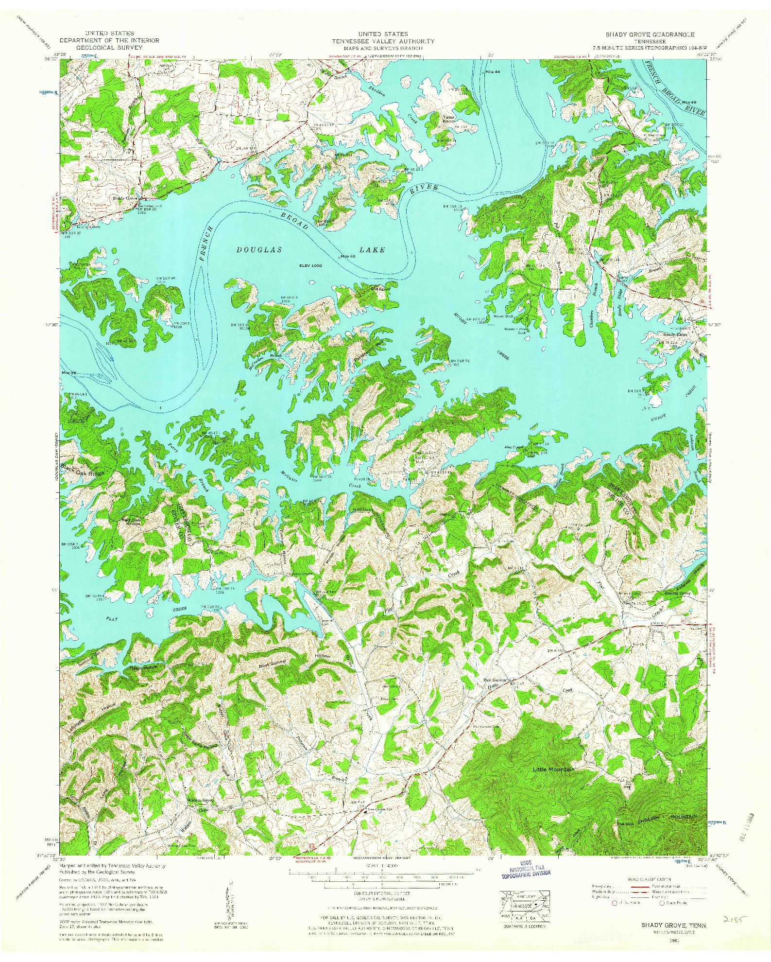 USGS 1:24000-SCALE QUADRANGLE FOR SHADY GROVE, TN 1961