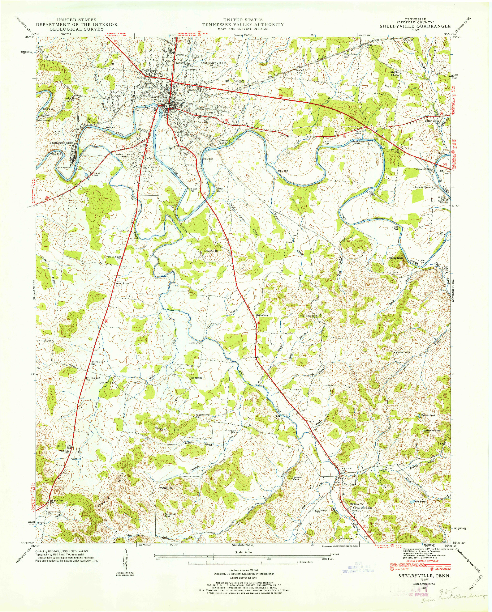 USGS 1:24000-SCALE QUADRANGLE FOR SHELBYVILLE, TN 1947