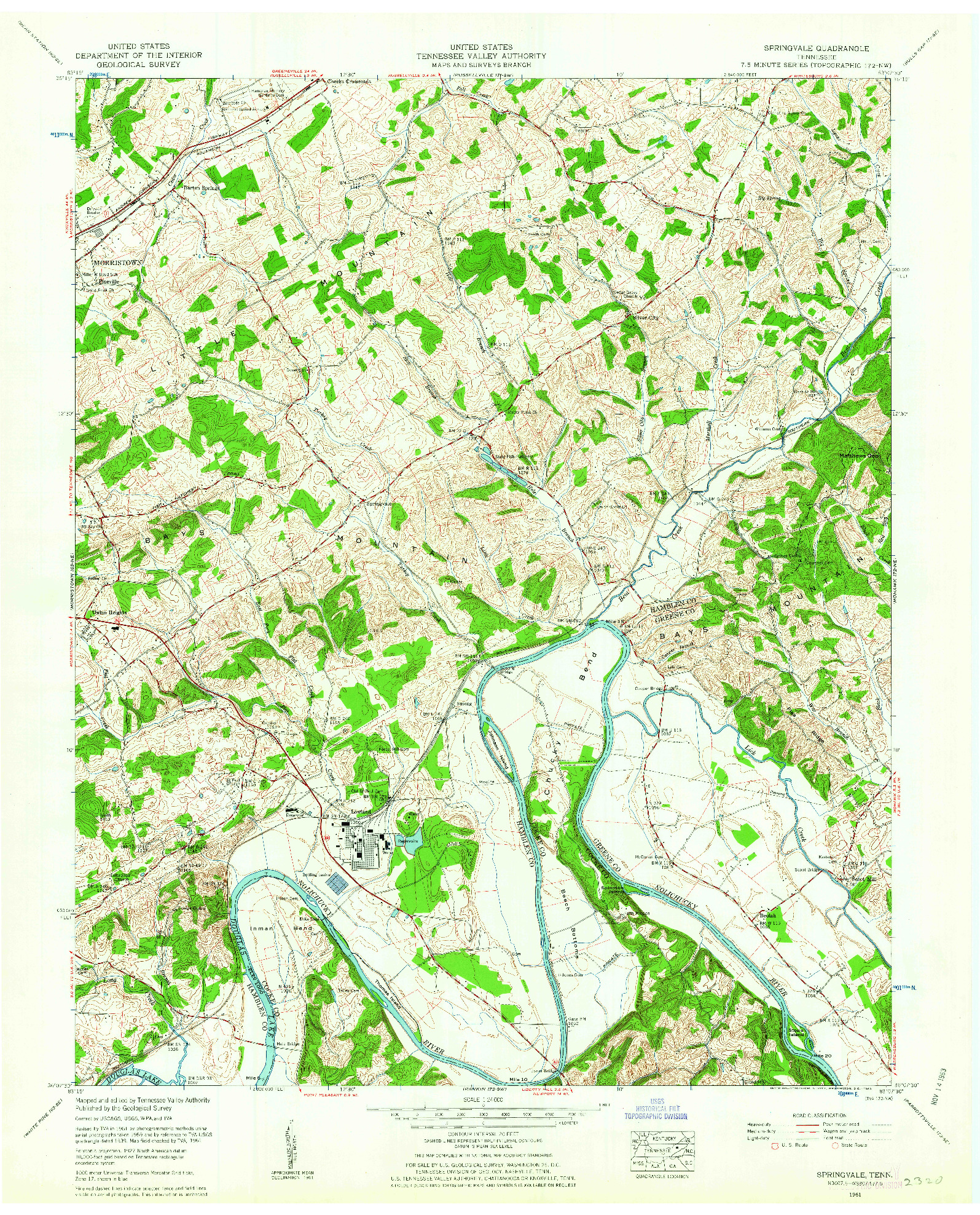 USGS 1:24000-SCALE QUADRANGLE FOR SPRINGVALE, TN 1961