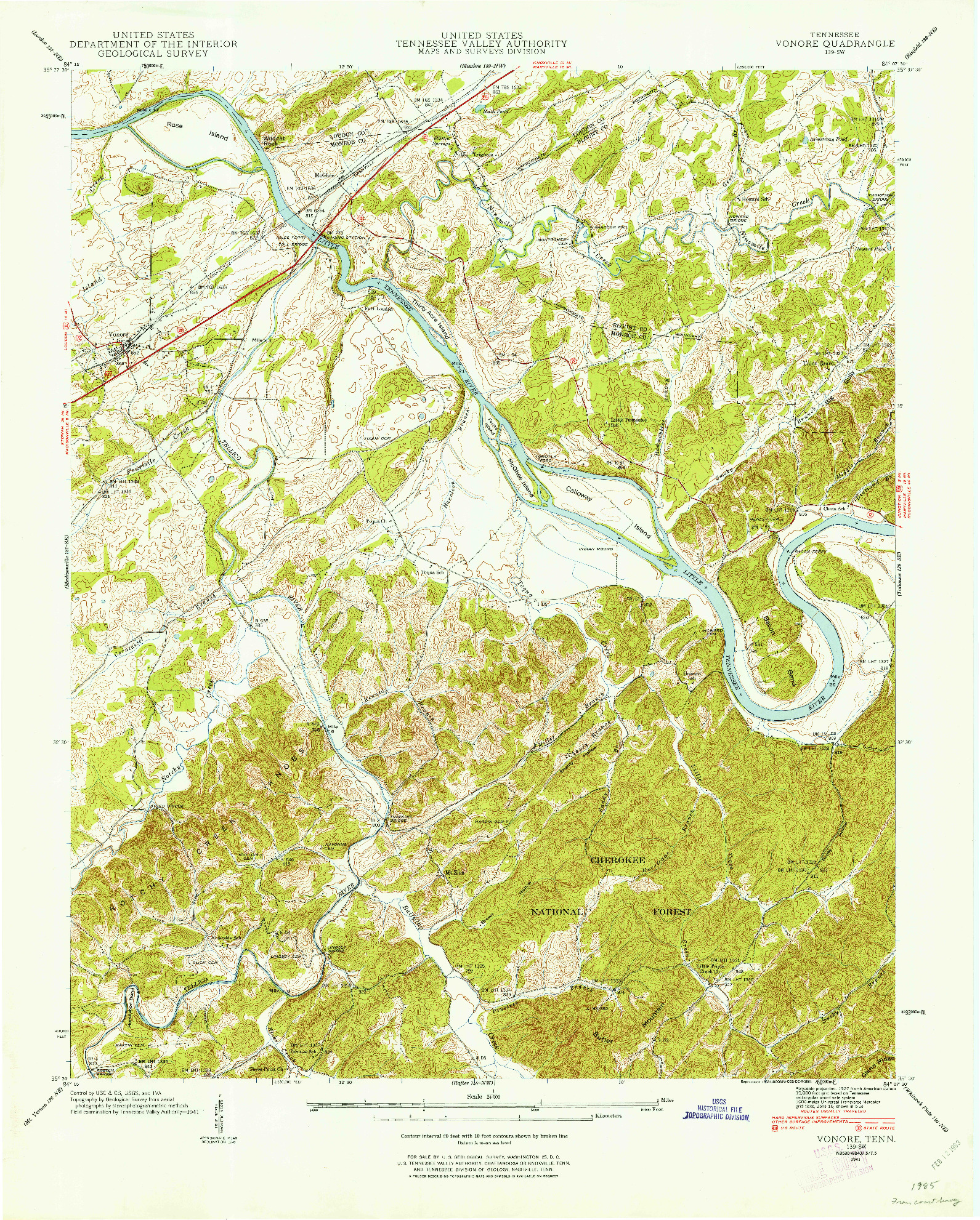 USGS 1:24000-SCALE QUADRANGLE FOR VONORE, TN 1941