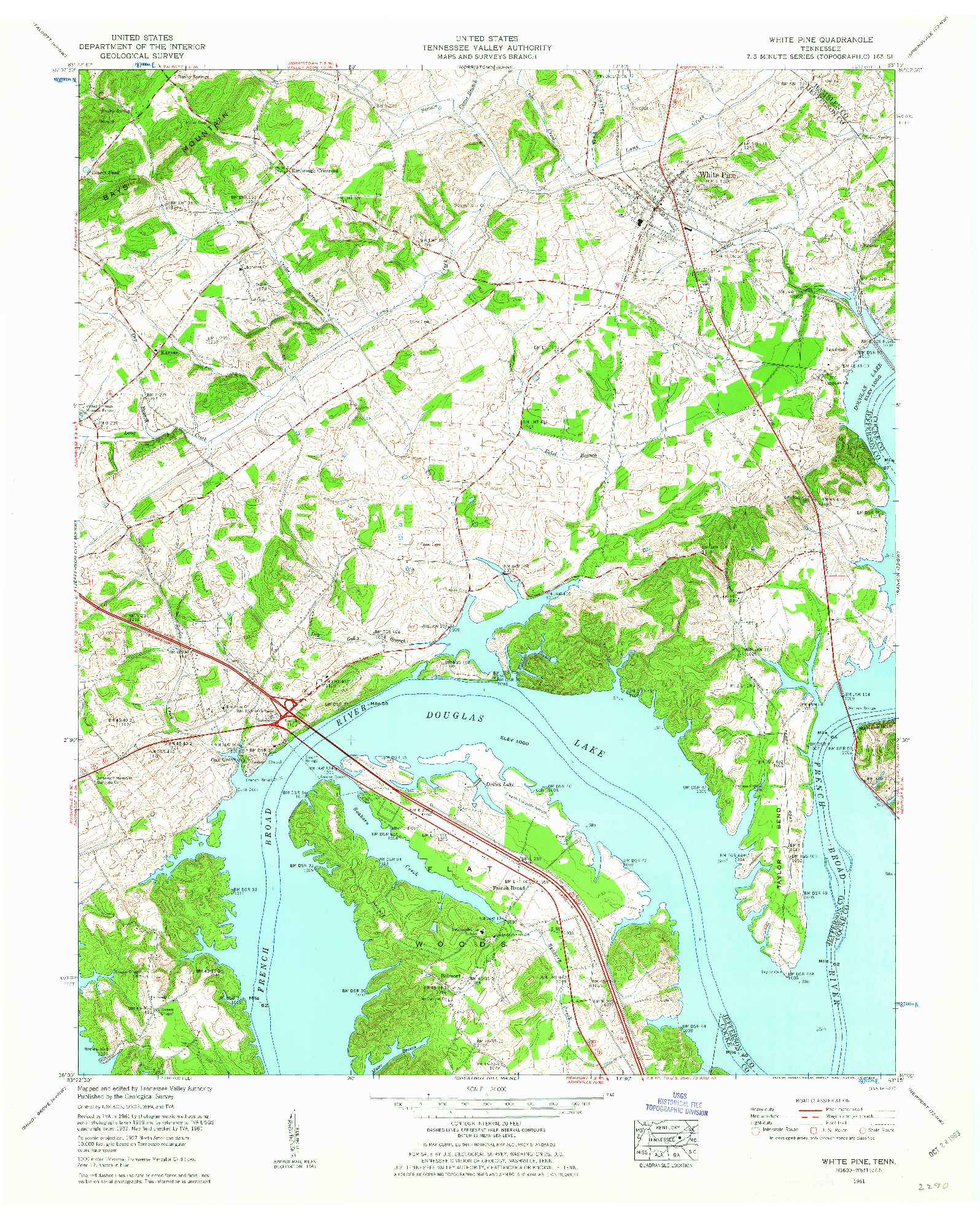 USGS 1:24000-SCALE QUADRANGLE FOR WHITE PINE, TN 1961