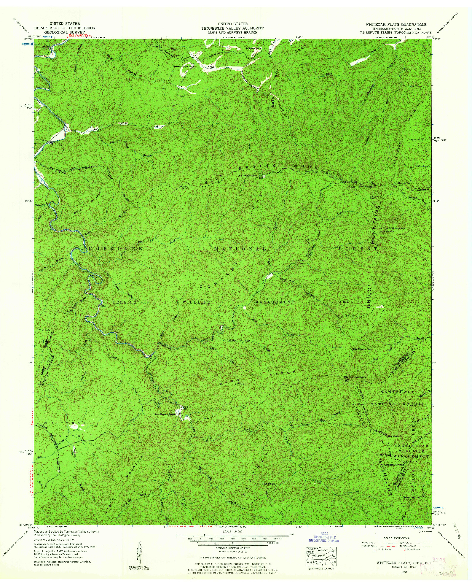 USGS 1:24000-SCALE QUADRANGLE FOR WHITEOAK FLATS, TN 1957