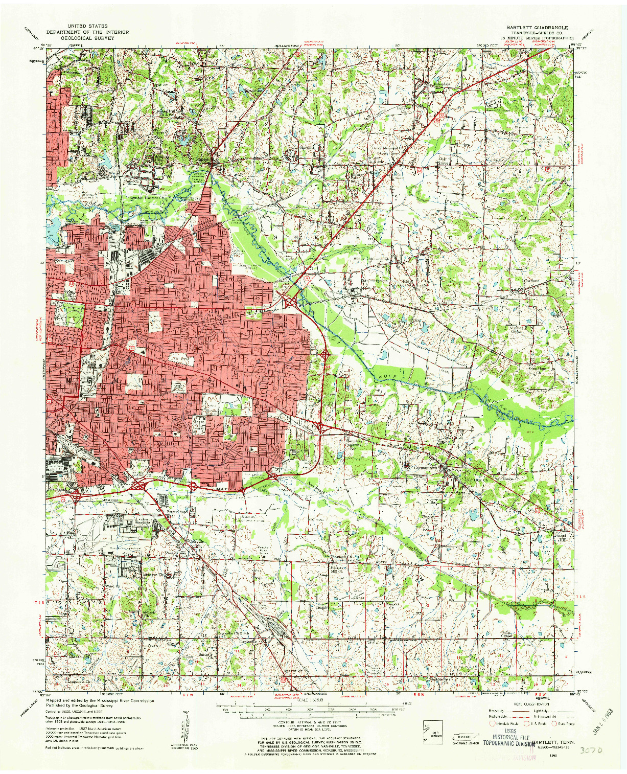 USGS 1:62500-SCALE QUADRANGLE FOR BARTLETT, TN 1960
