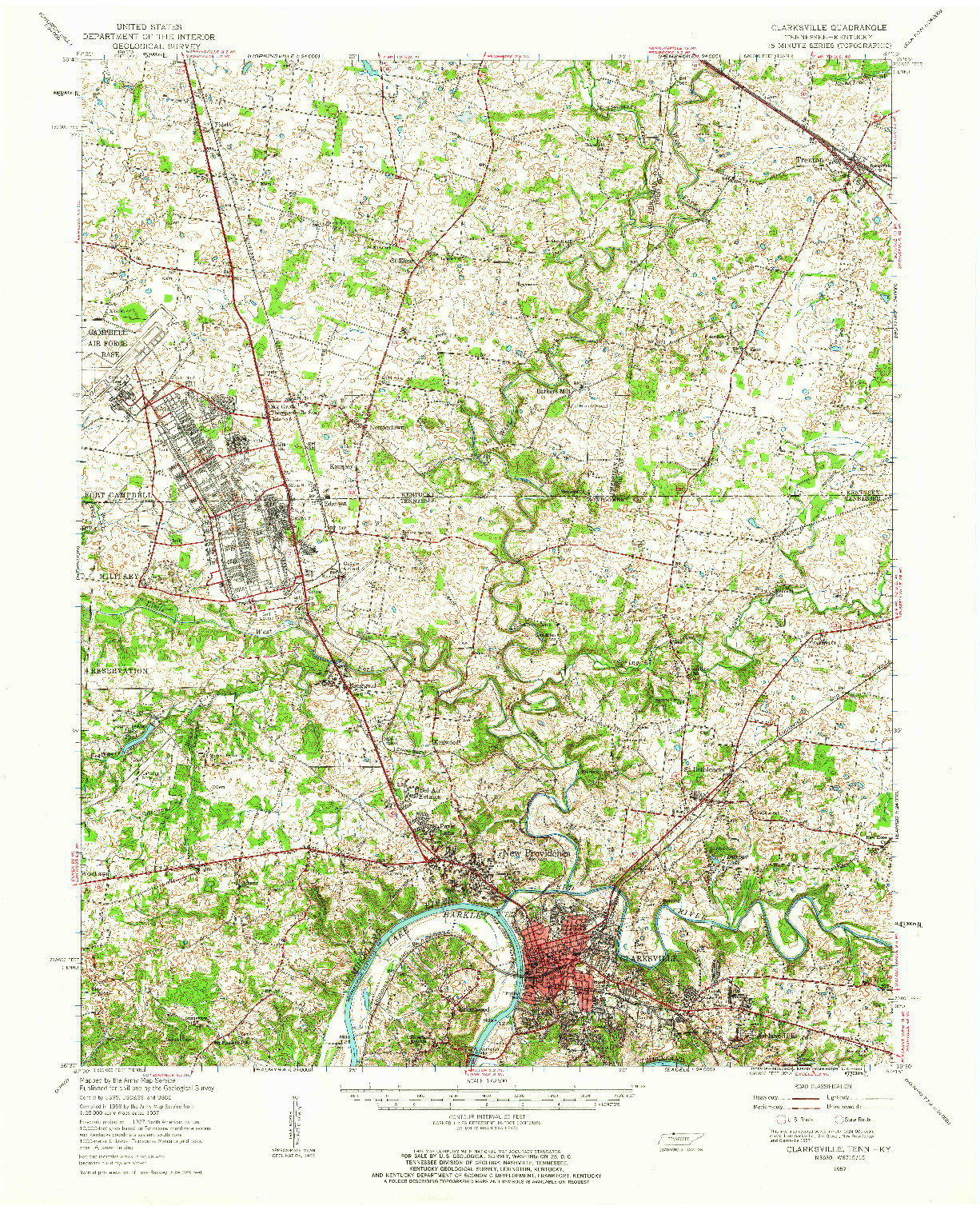 USGS 1:62500-SCALE QUADRANGLE FOR CLARKSVILLE, TN 1957