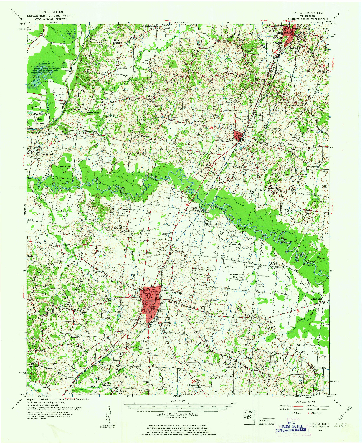 USGS 1:62500-SCALE QUADRANGLE FOR RIALTO, TN 1961