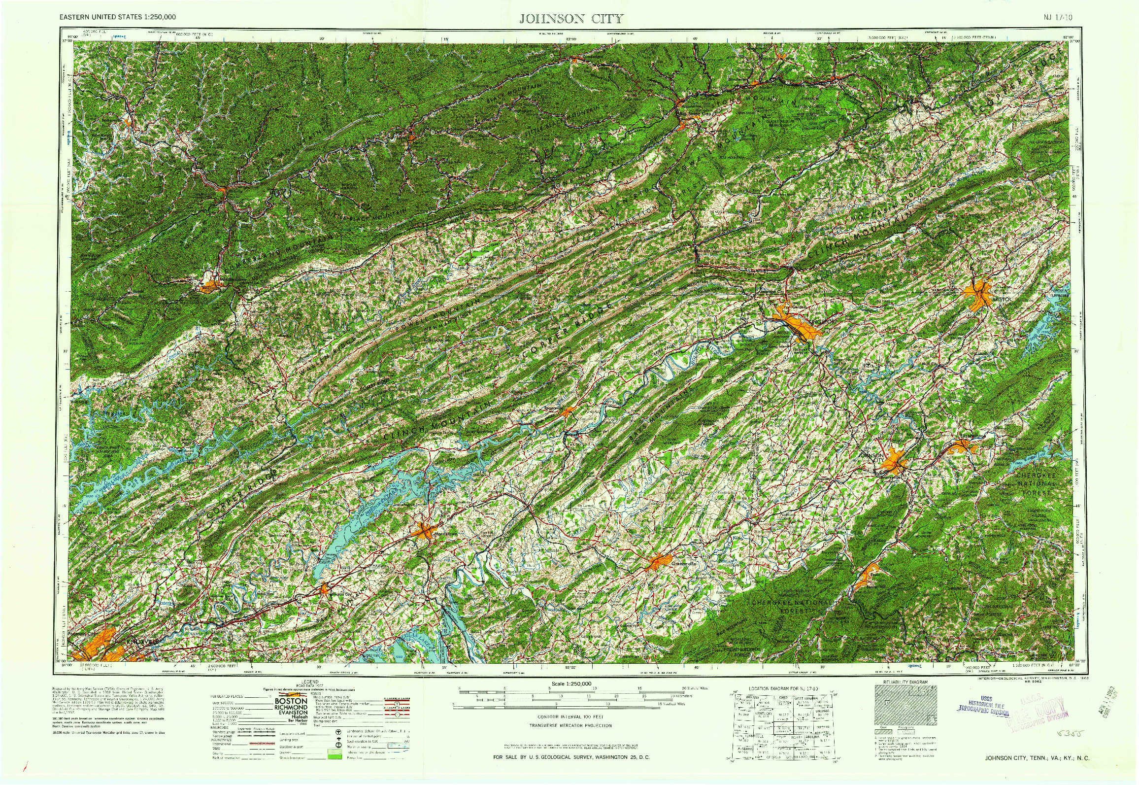 USGS 1:250000-SCALE QUADRANGLE FOR JOHNSON CITY, TN 1963