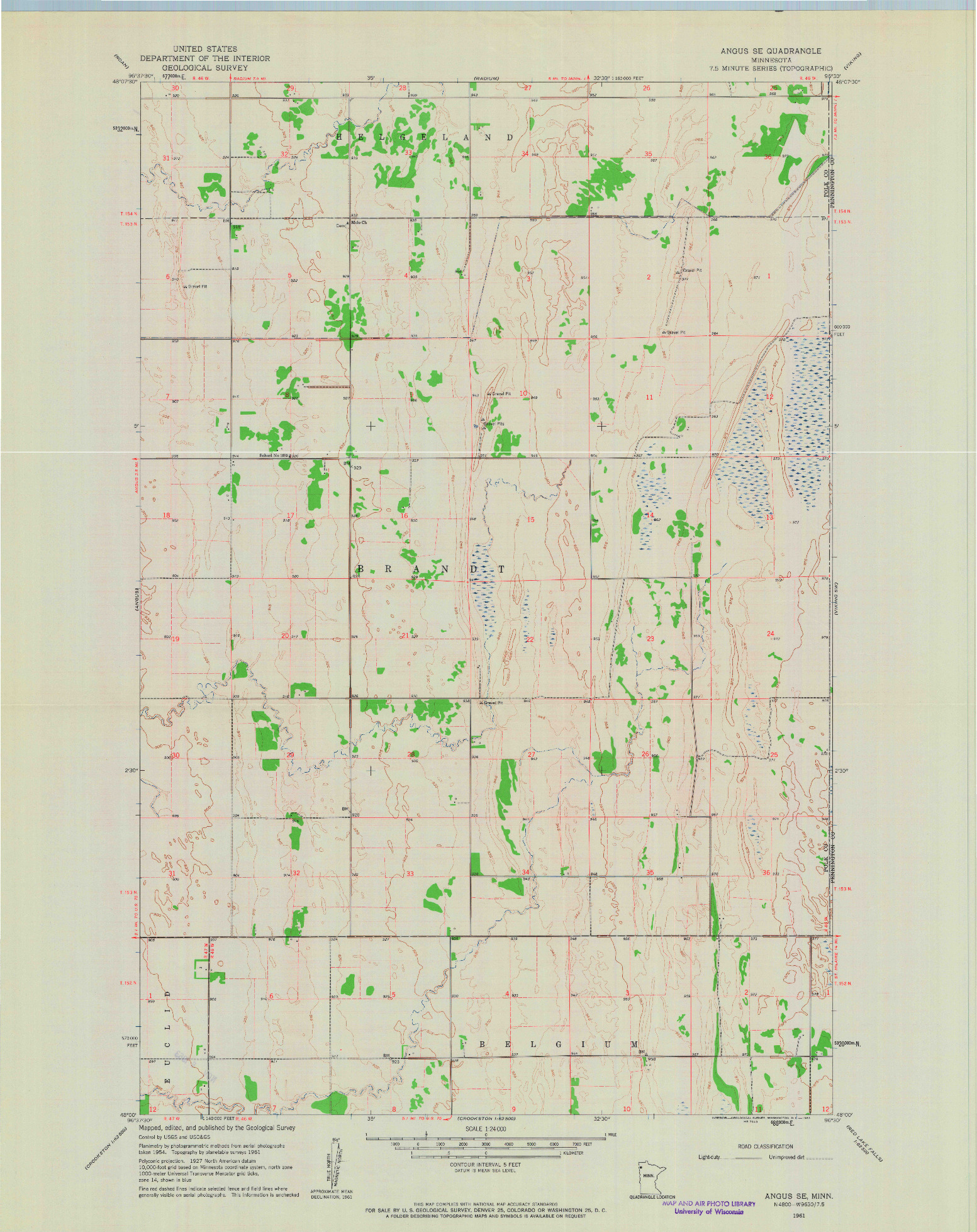 USGS 1:24000-SCALE QUADRANGLE FOR ANGUS SE, MN 1961