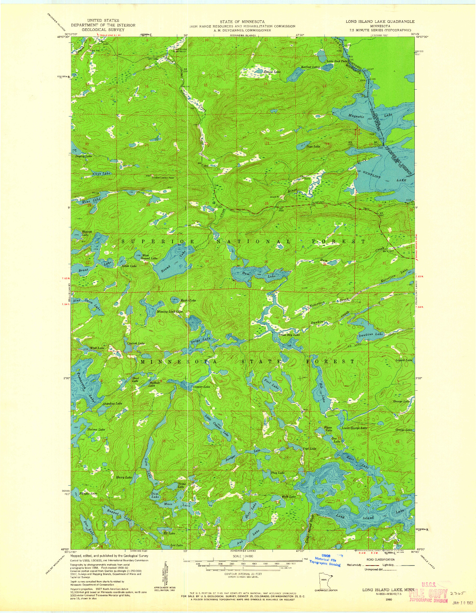 USGS 1:24000-SCALE QUADRANGLE FOR LONG ISLAND LAKE, MN 1960
