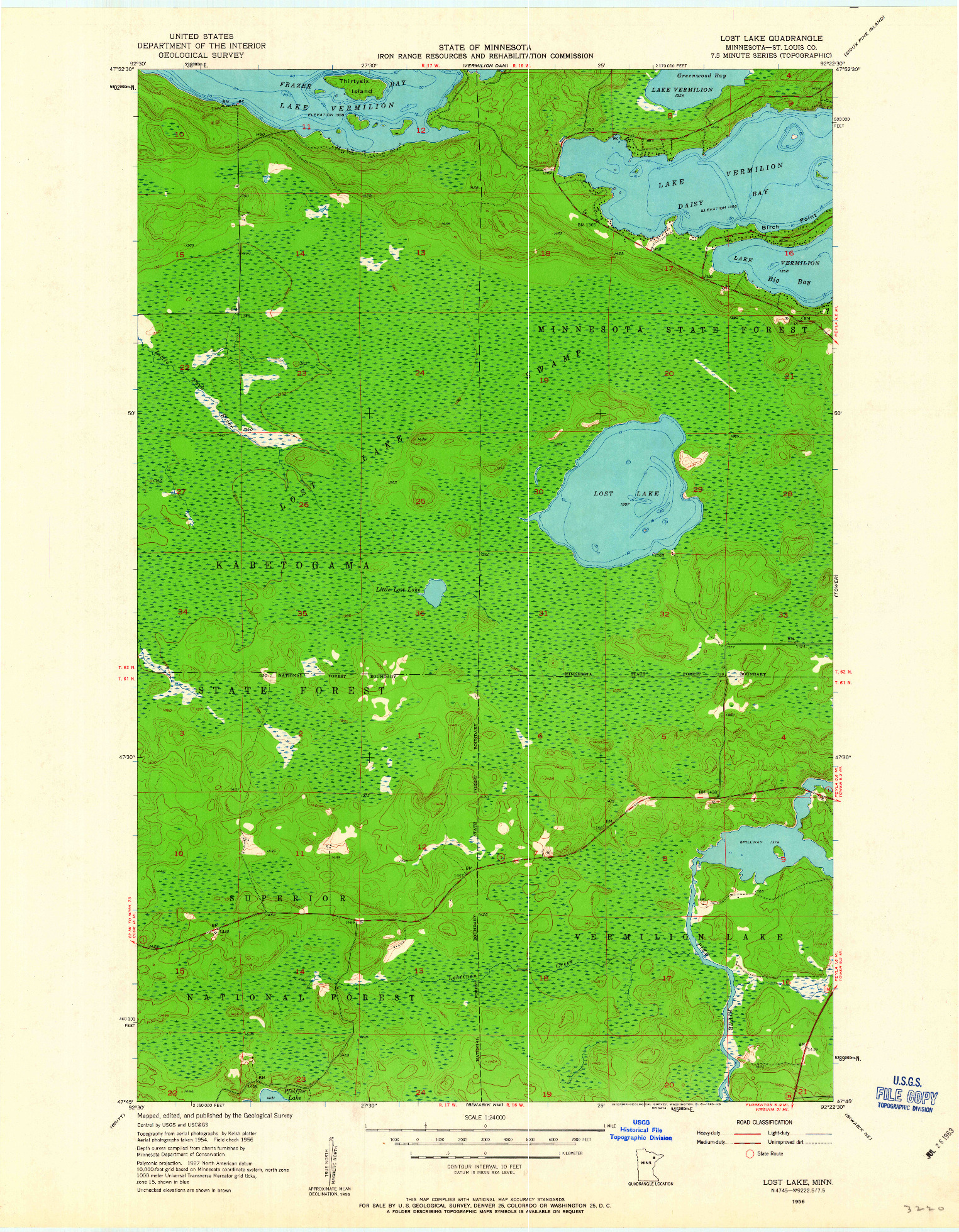 USGS 1:24000-SCALE QUADRANGLE FOR LOST LAKE, MN 1956
