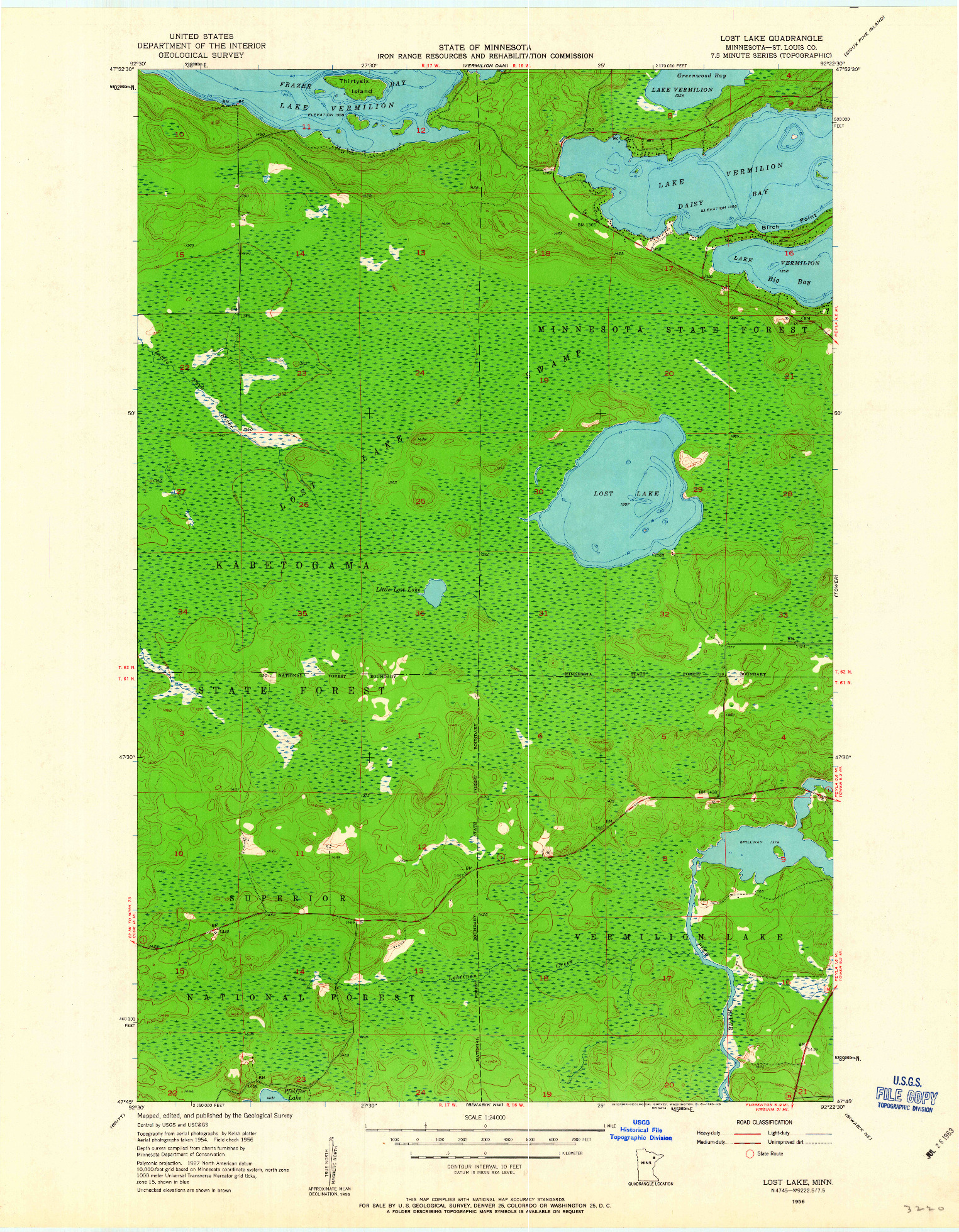 USGS 1:24000-SCALE QUADRANGLE FOR LOST LAKE, MN 1956