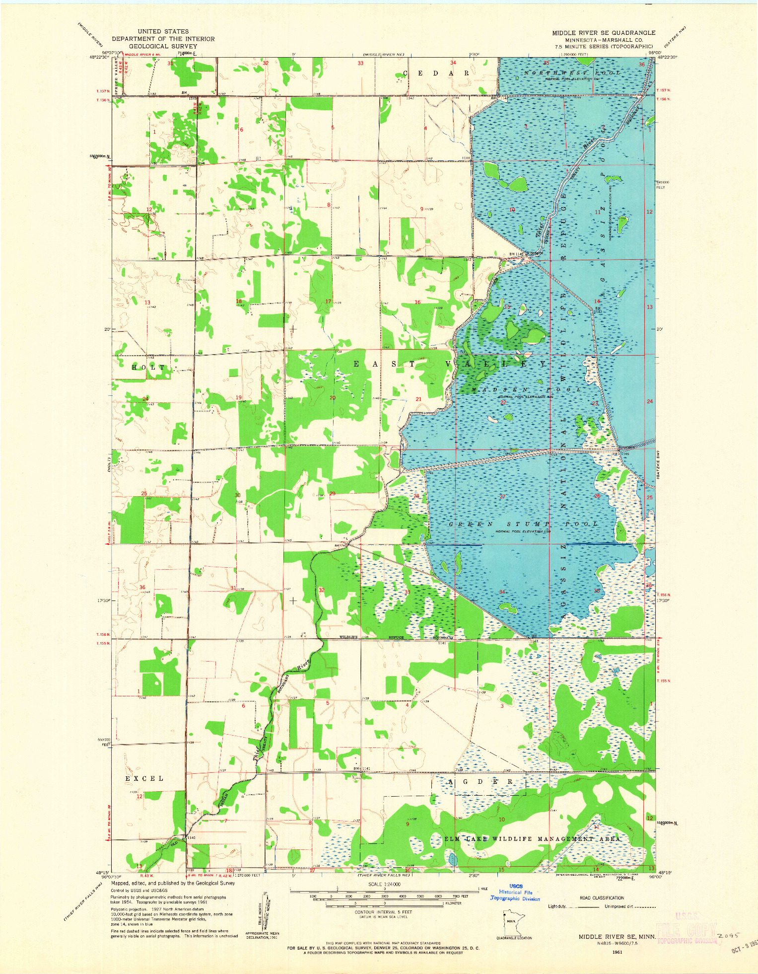 USGS 1:24000-SCALE QUADRANGLE FOR MIDDLE RIVER SE, MN 1961