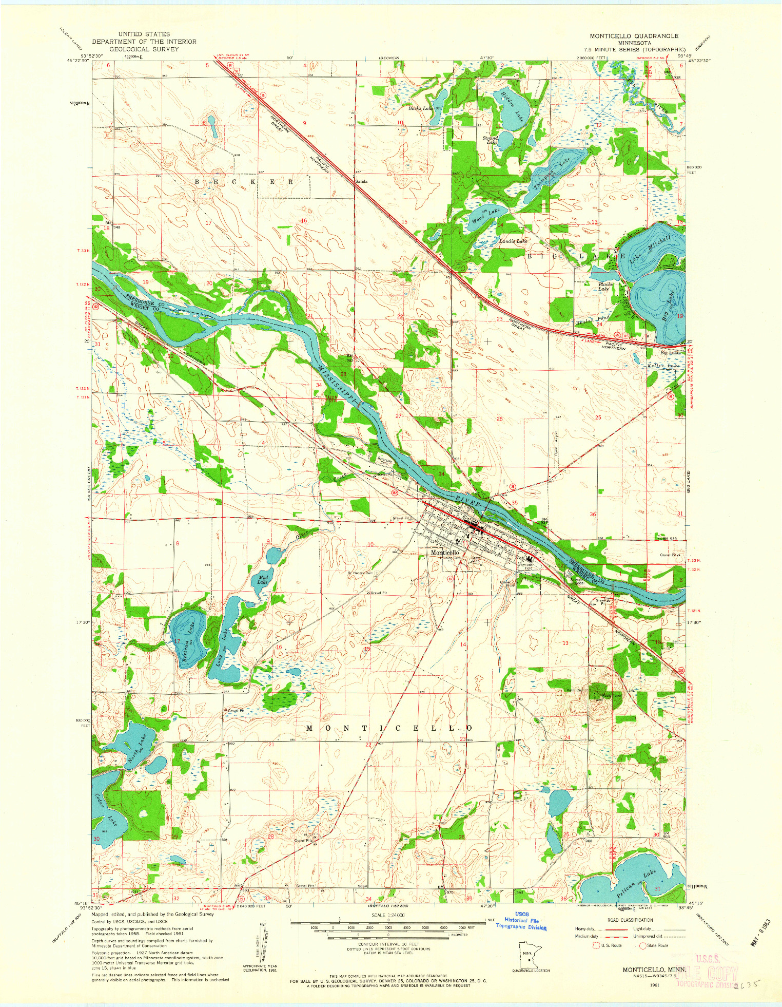 USGS 1:24000-SCALE QUADRANGLE FOR MONTICELLO, MN 1961