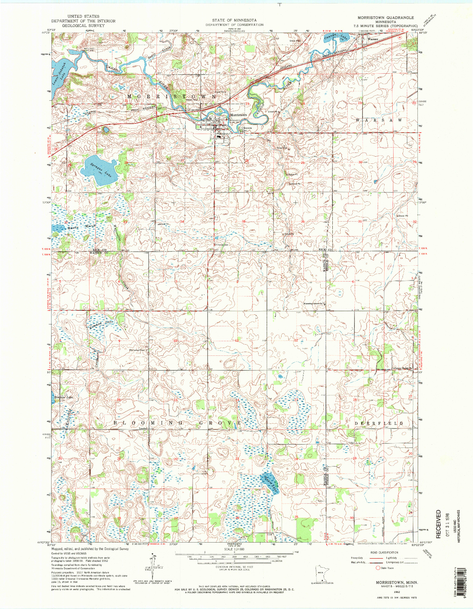 USGS 1:24000-SCALE QUADRANGLE FOR MORRISTOWN, MN 1962