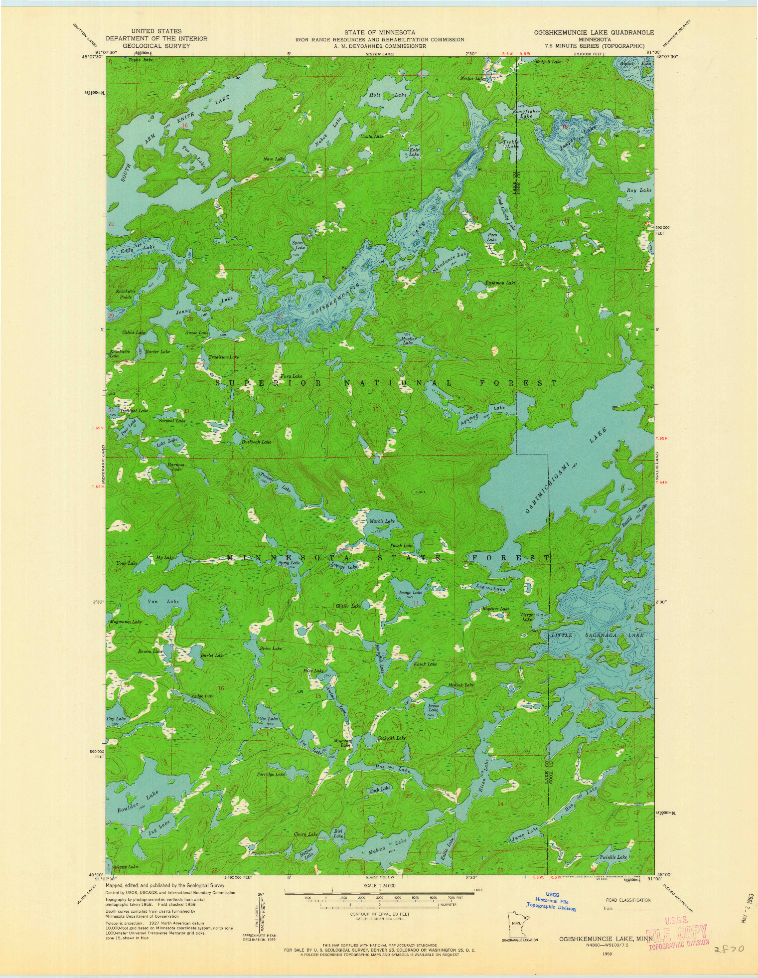 USGS 1:24000-SCALE QUADRANGLE FOR OGISHKEMUNCIE LAKE, MN 1959
