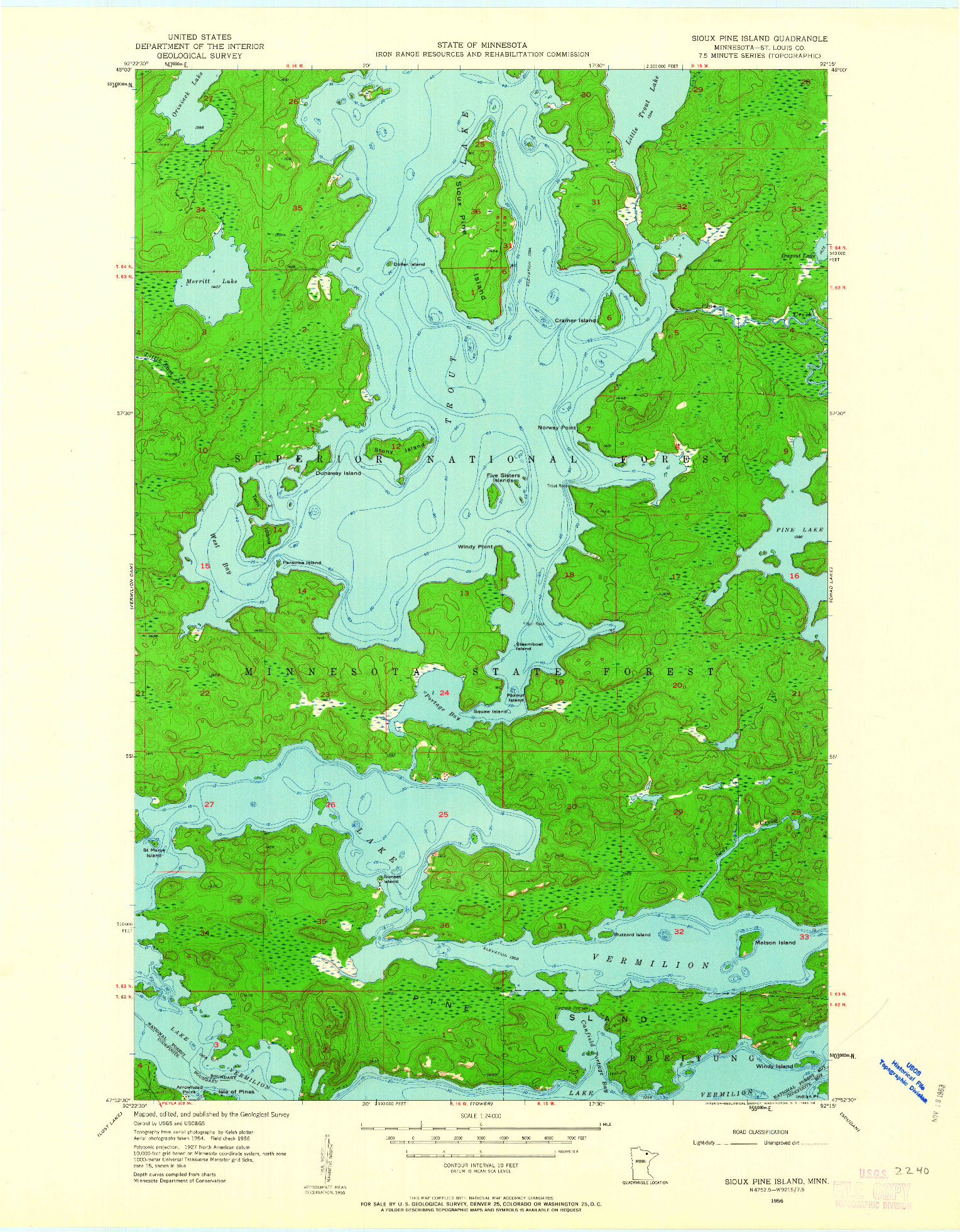 USGS 1:24000-SCALE QUADRANGLE FOR SIOUX PINE ISLAND, MN 1956