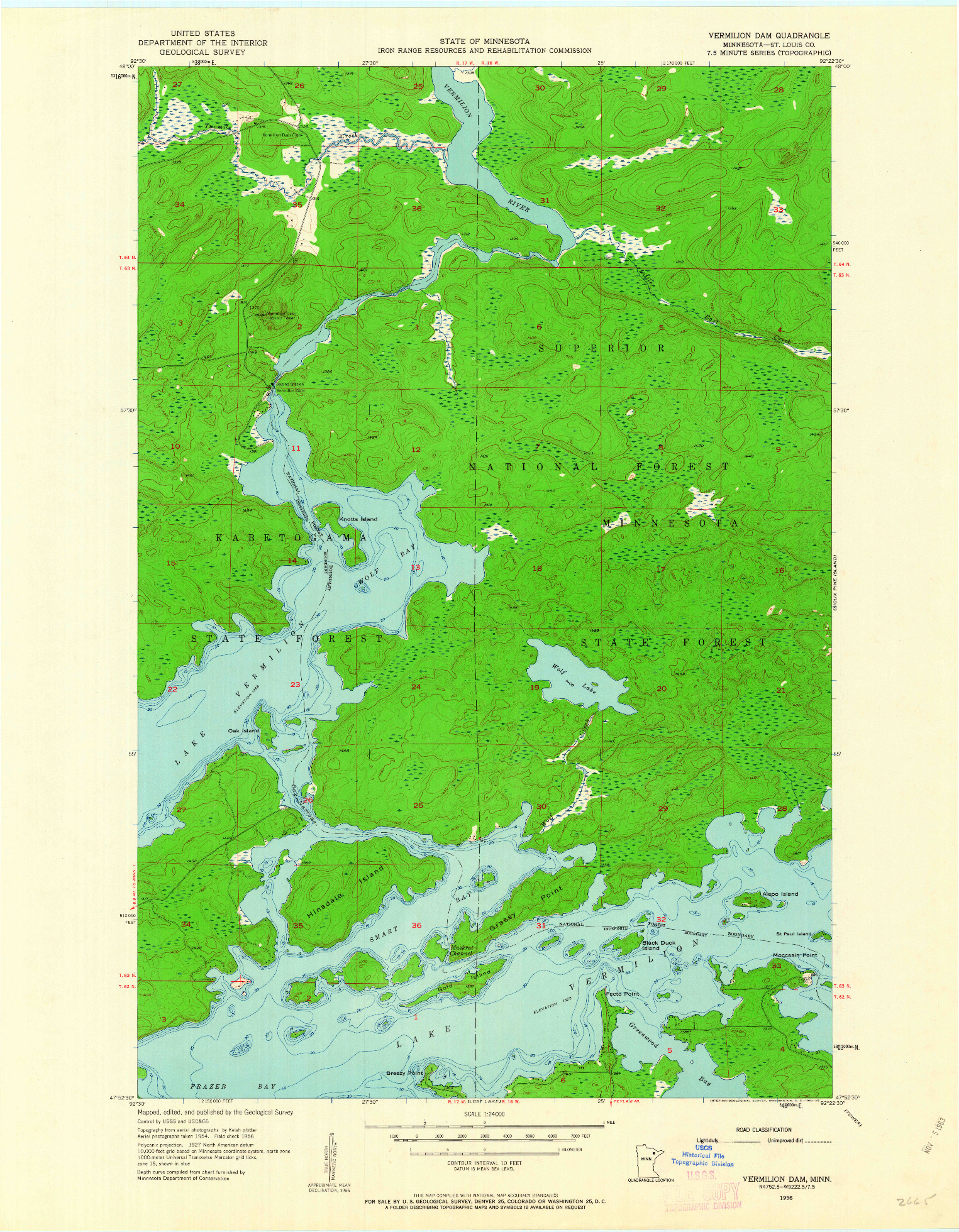 USGS 1:24000-SCALE QUADRANGLE FOR VERMILION DAM, MN 1956