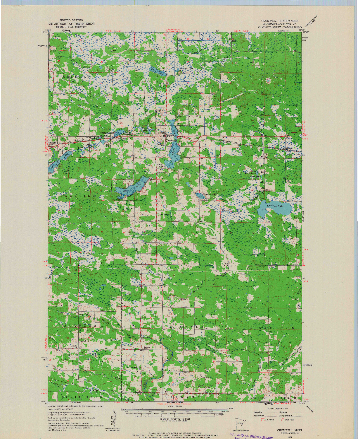 USGS 1:62500-SCALE QUADRANGLE FOR CROMWELL, MN 1961